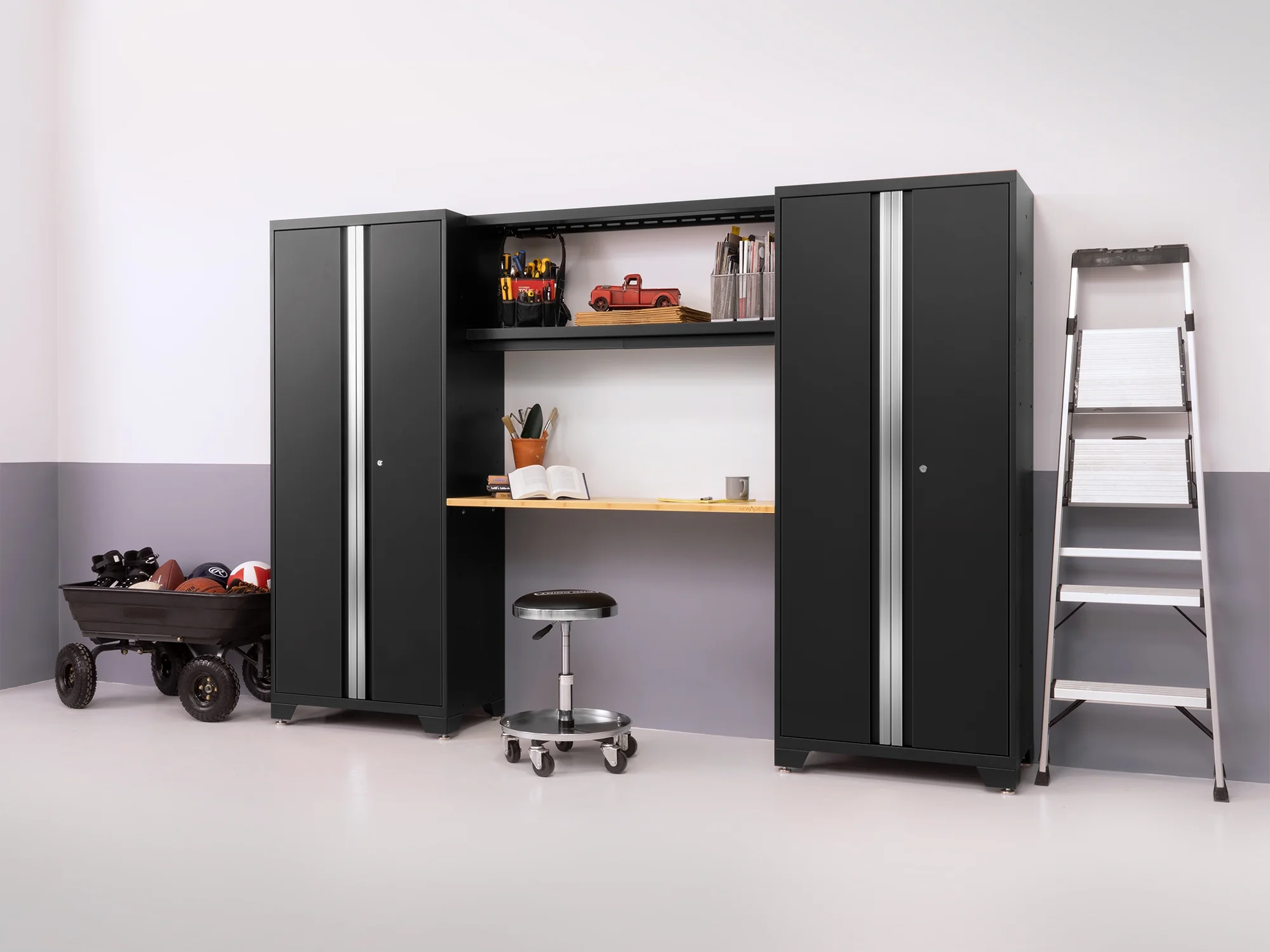 NEWAGE PRODUCTS INC. Bold Steel 7-Piece Garage Storage Cabinet Set Black with Bamboo Worktop - Image 13