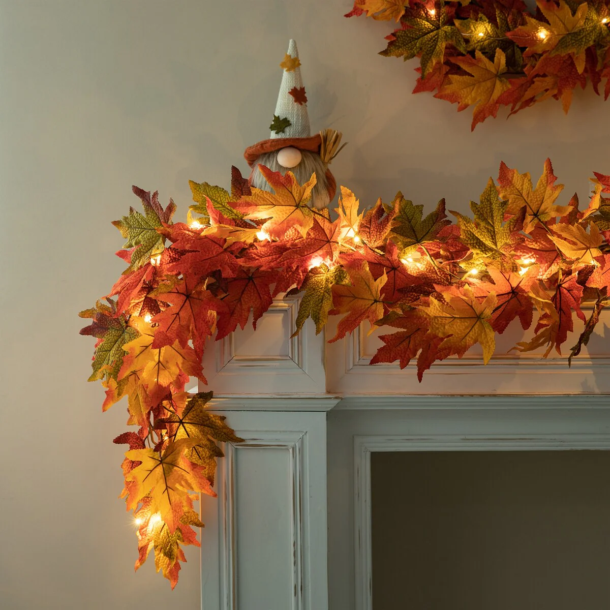 Thanksgiving LED Lighted Fall Maple Leaf Wreath and Garland - Autumn Home Decor - Image 5