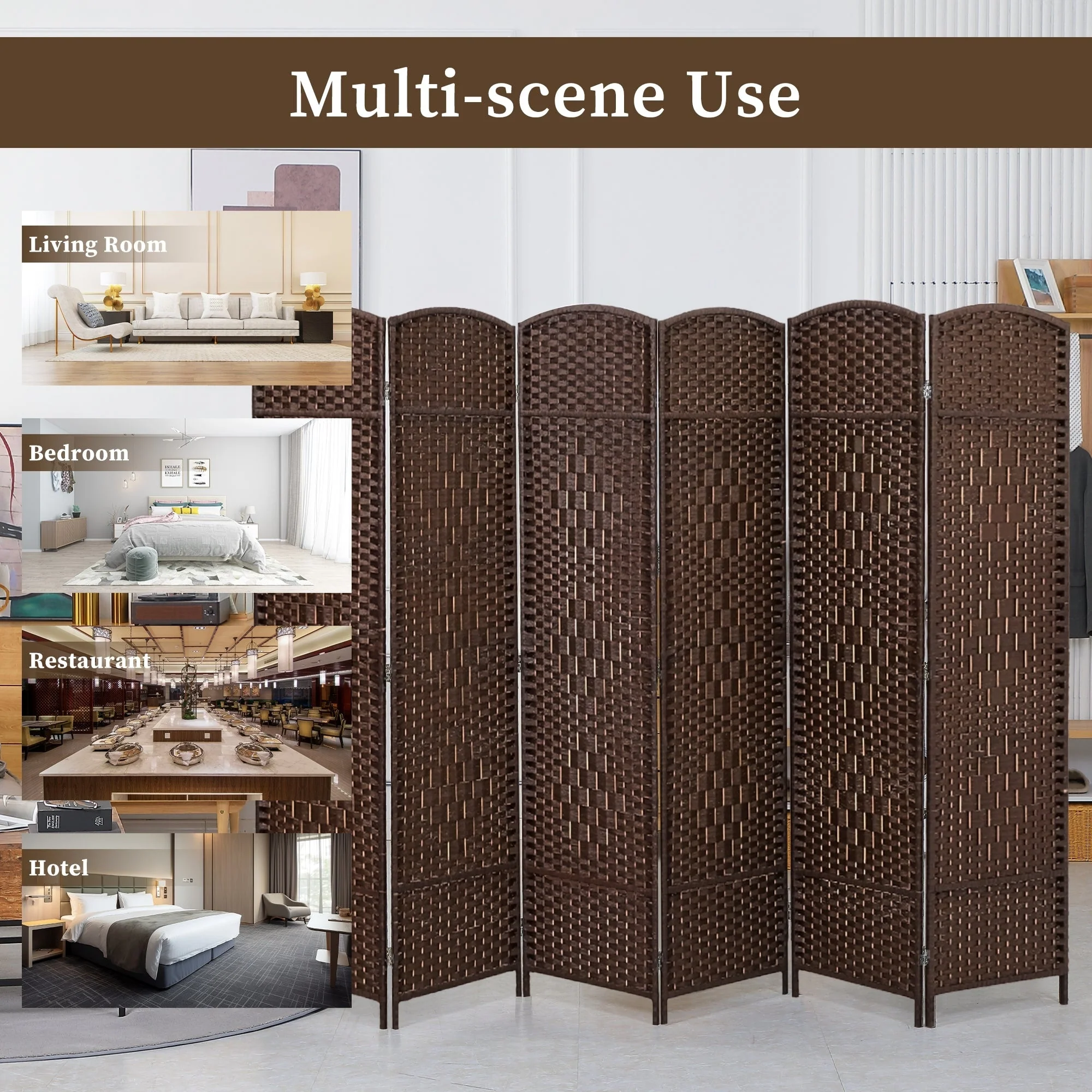 6 FT Tall Woven Fiber Room Divider, Freestanding Folding Privacy Screen - Image 35