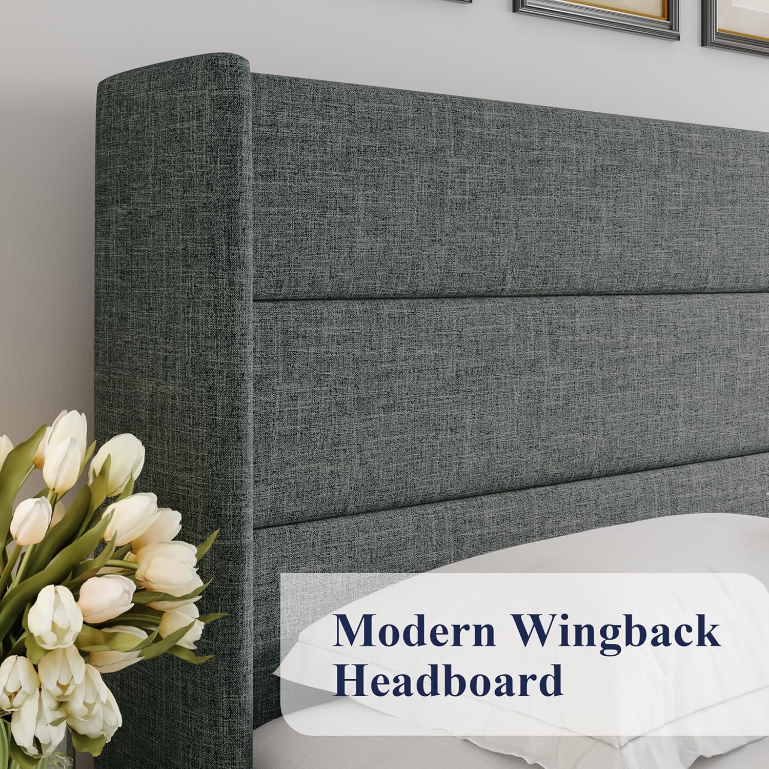 Queen Size Lift Up Storage Bed with Wingback Headboard, Upholstered Platform Bed Frame with Hidden Storage - Image 156
