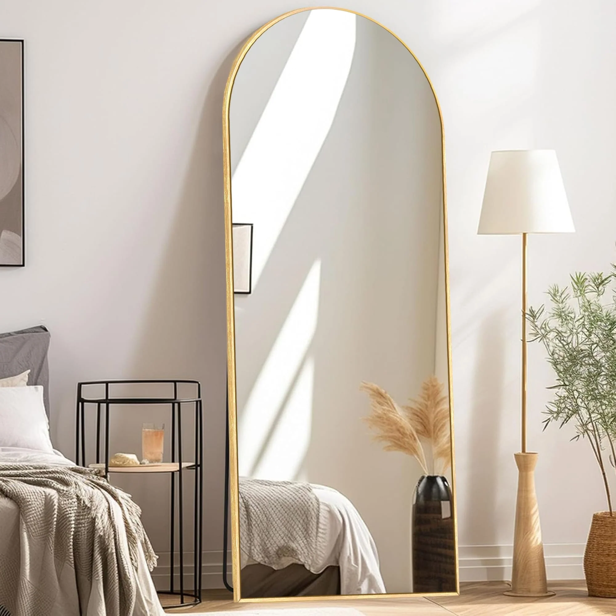 Modern Arched Full Length Floor Mirror, Aluminum Alloy Frame Standing Full Body Mirror - Image 3