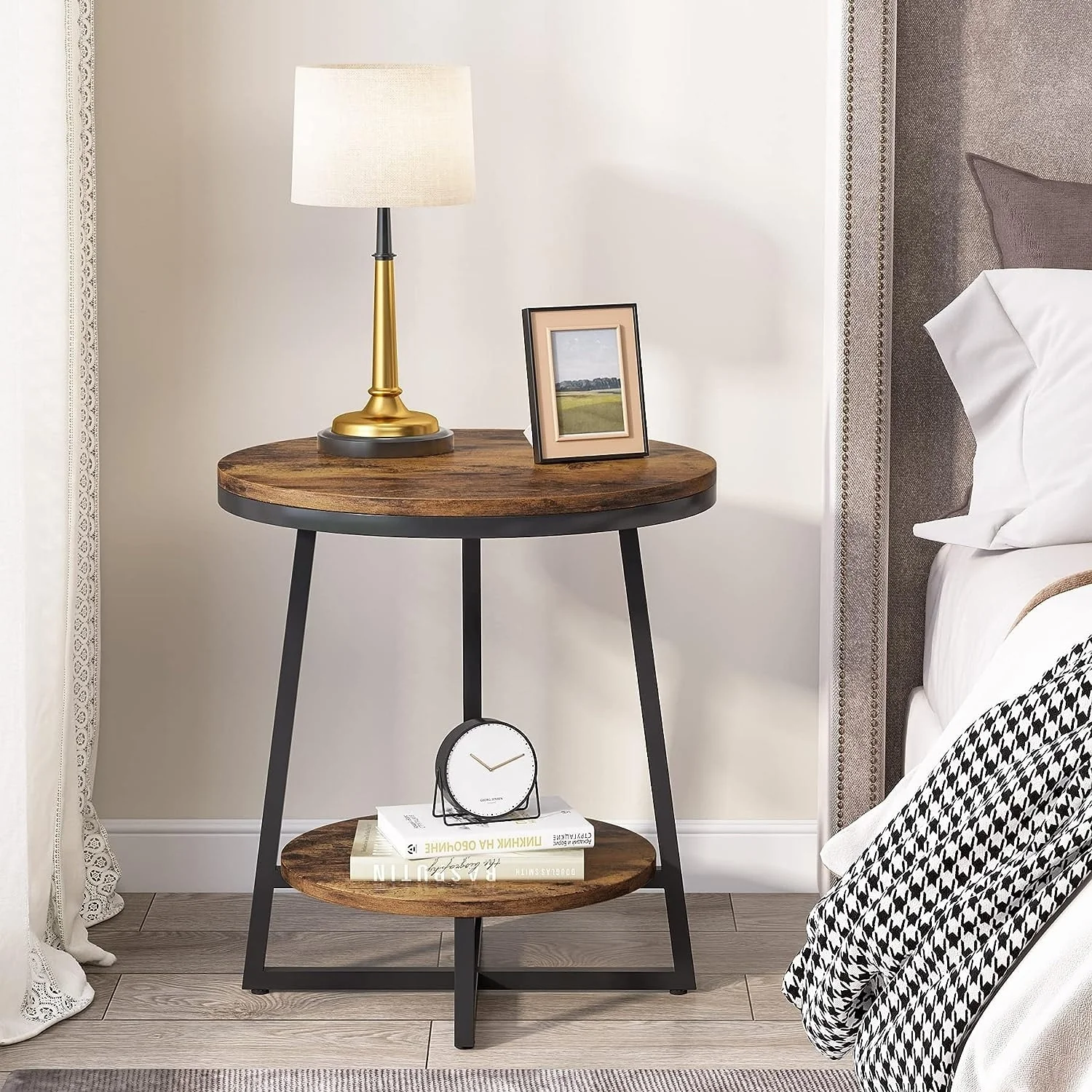 Industrial Round End Table, Small Side Table and Accent Coffee Table for Living Room and Bedroom - Image 5