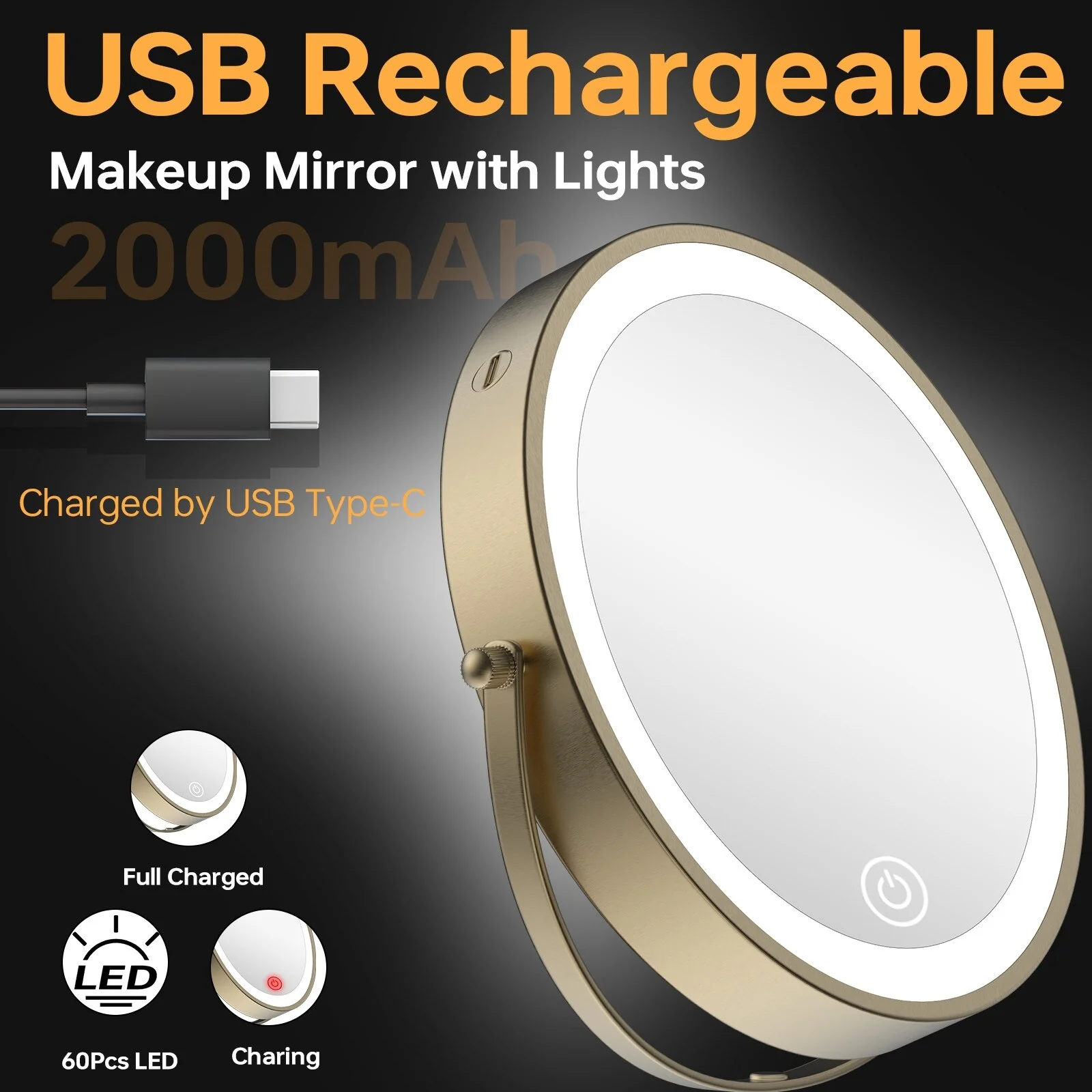 8 Inch Round Wall Mounted Makeup Mirror, Rechargeable, 1X/10X Magnification, 3-Color LED Lights - Image 5