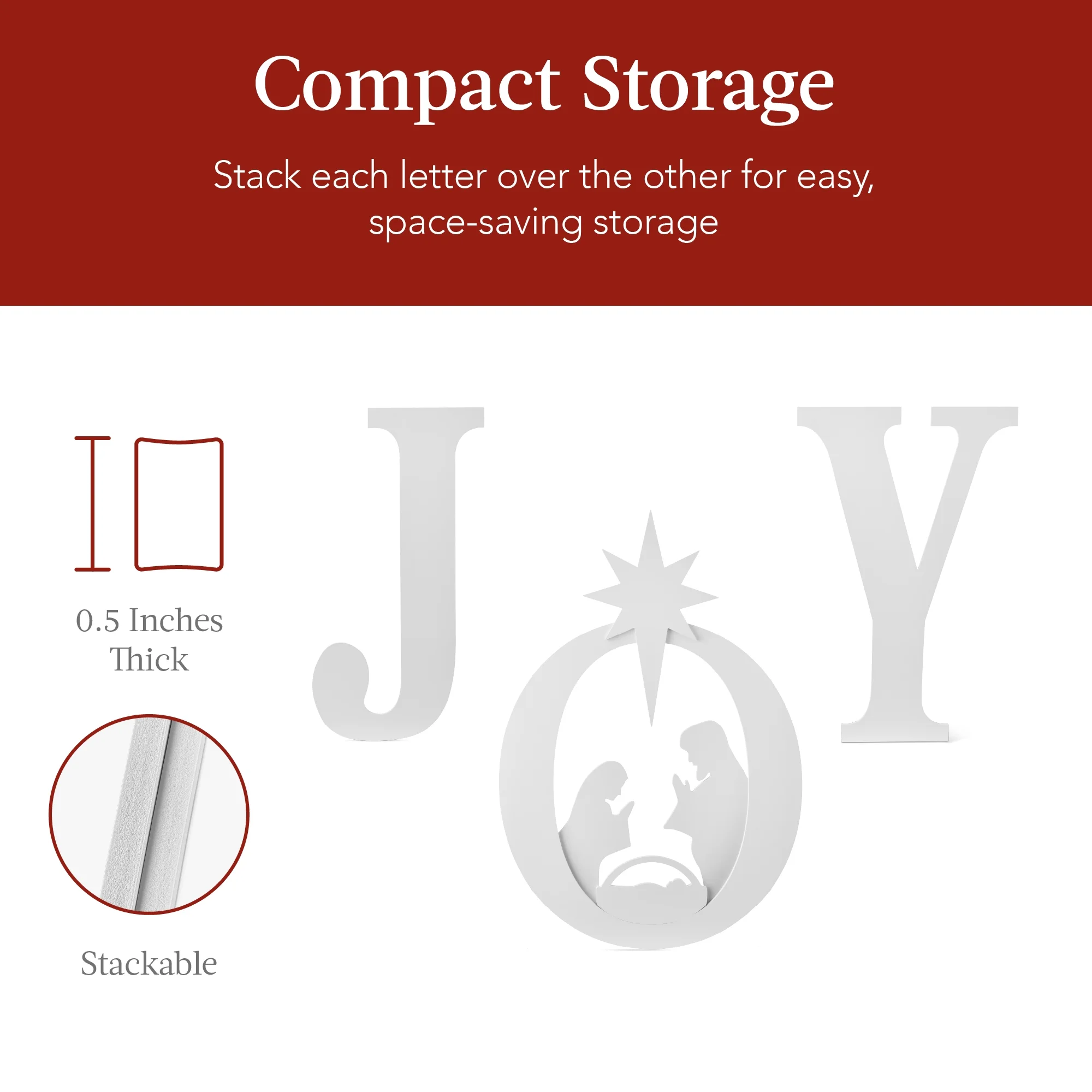 Best Choice Products 46in Outdoor JOY Christmas Nativity Decoration w/ Weather Resistant PVC, Ground Stakes - Red/White - Image 15