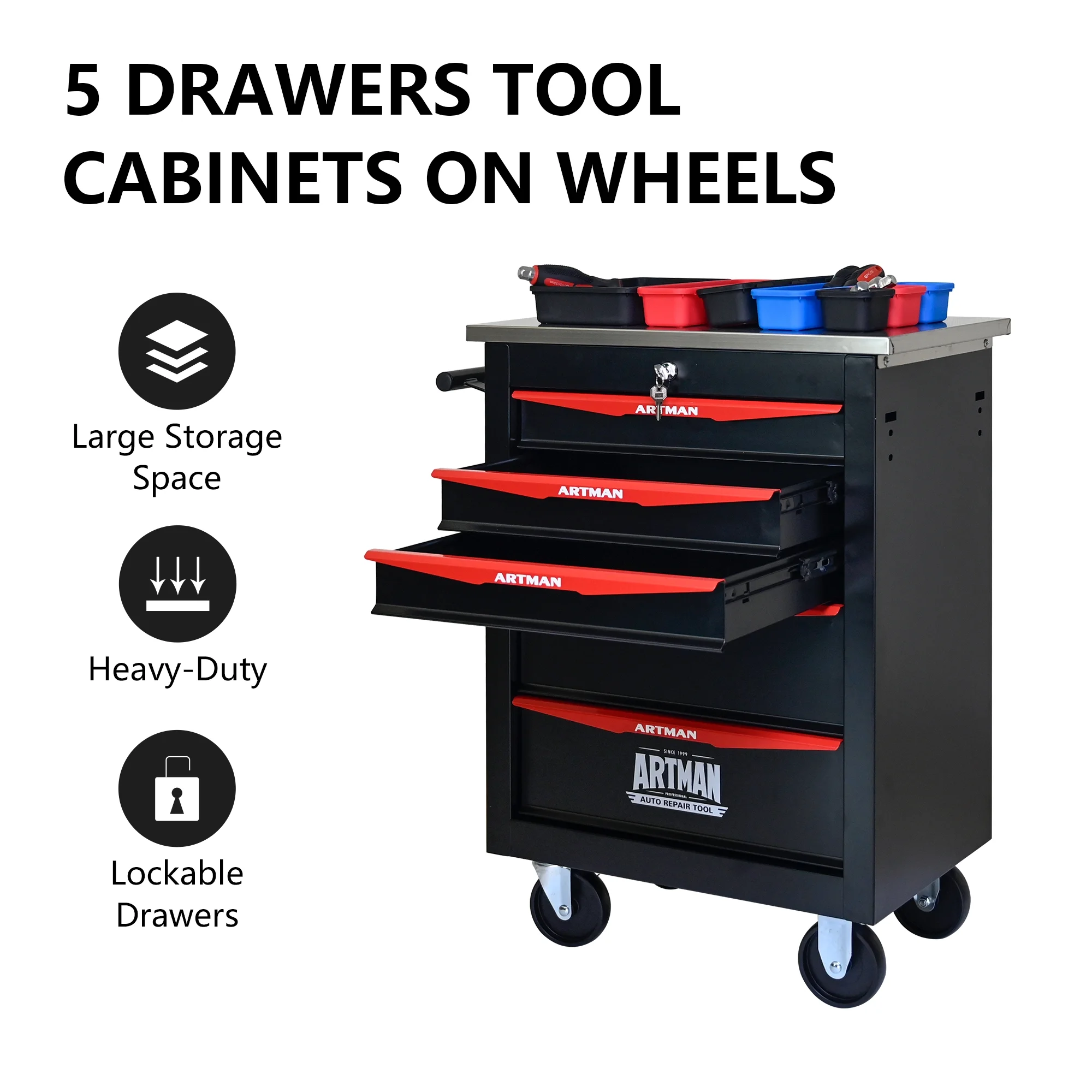 ARTMAN 6 Drawers Metal Rolling Storage Tool Chest Cabinet Cart with Wheels,with Key Locking and Parking Brake, Tool Box for Garage Workshop Warehouse - Image 21