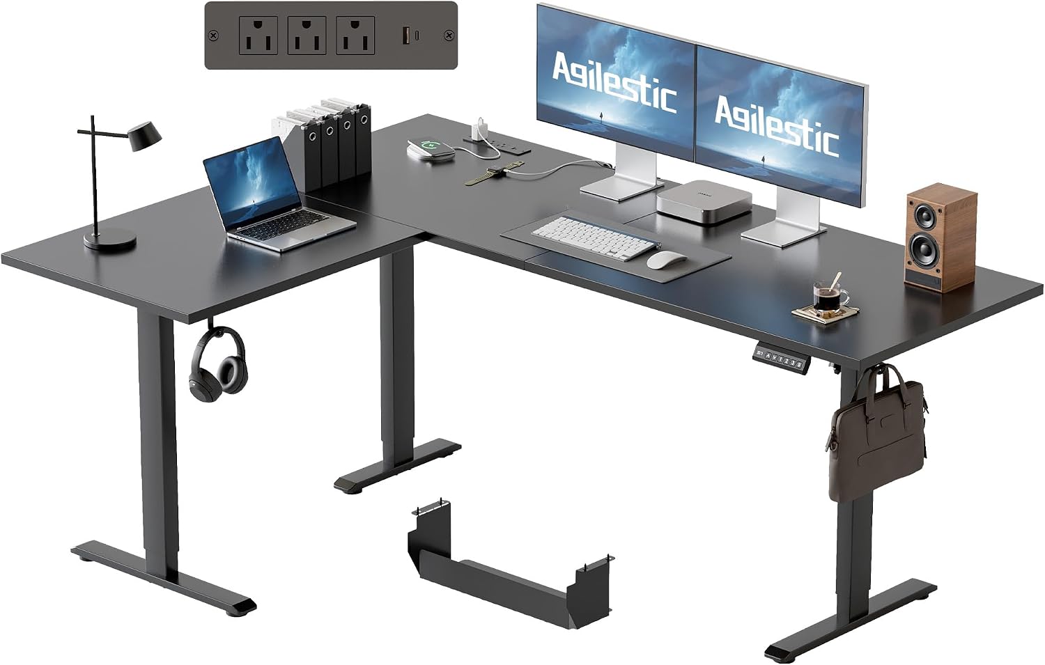63 Inch L Shaped Electric Standing Desk with Led, Black - Image 4
