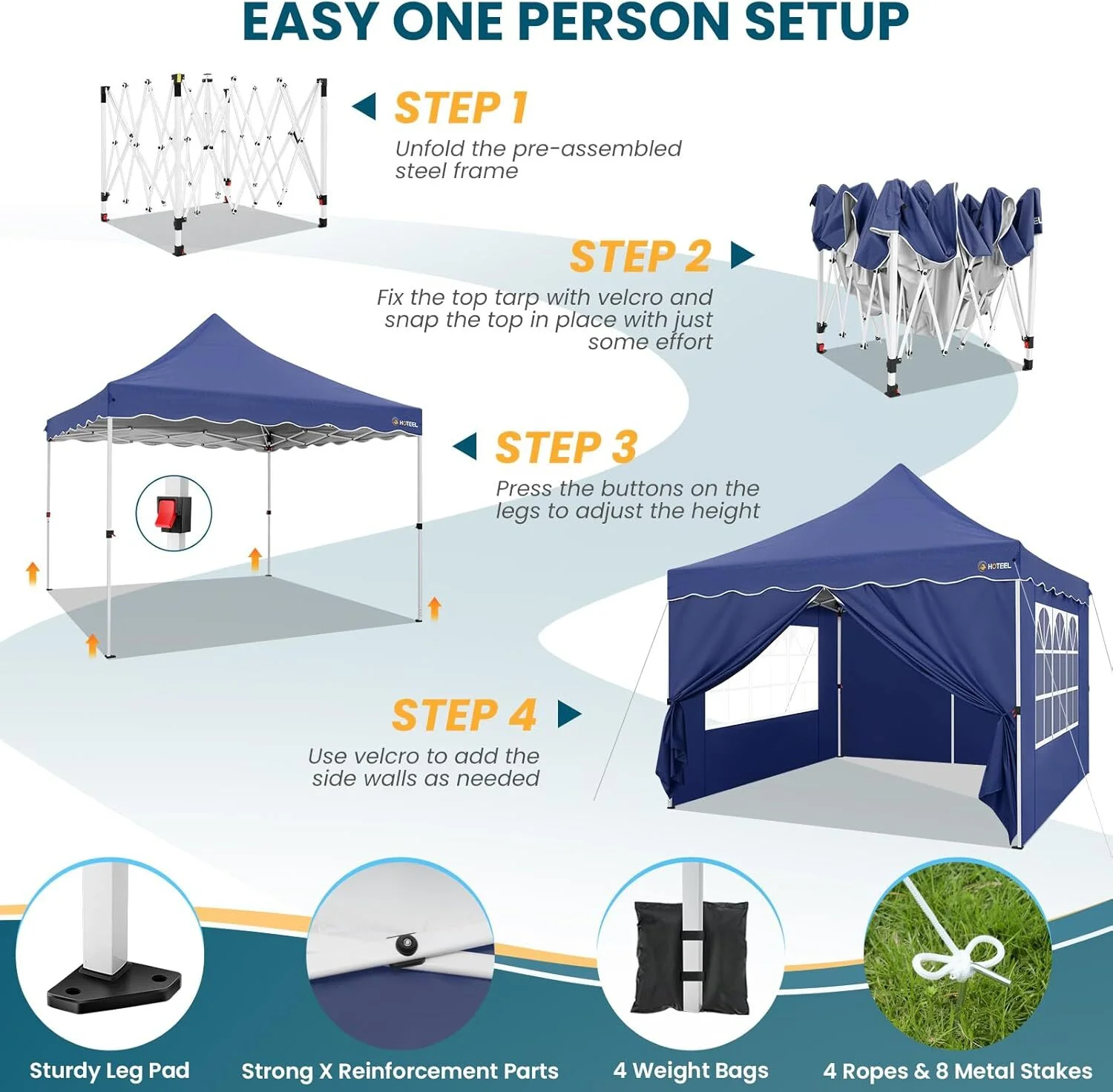 SANOPY 10' x 20' Pop up Canopy Party Tent with 6 Removable Sidewalls, Wave Eave Outdoor Waterproof Patio Gazebo Tent with Carry Bag, Backyards Camping Picnics, Black - Image 49