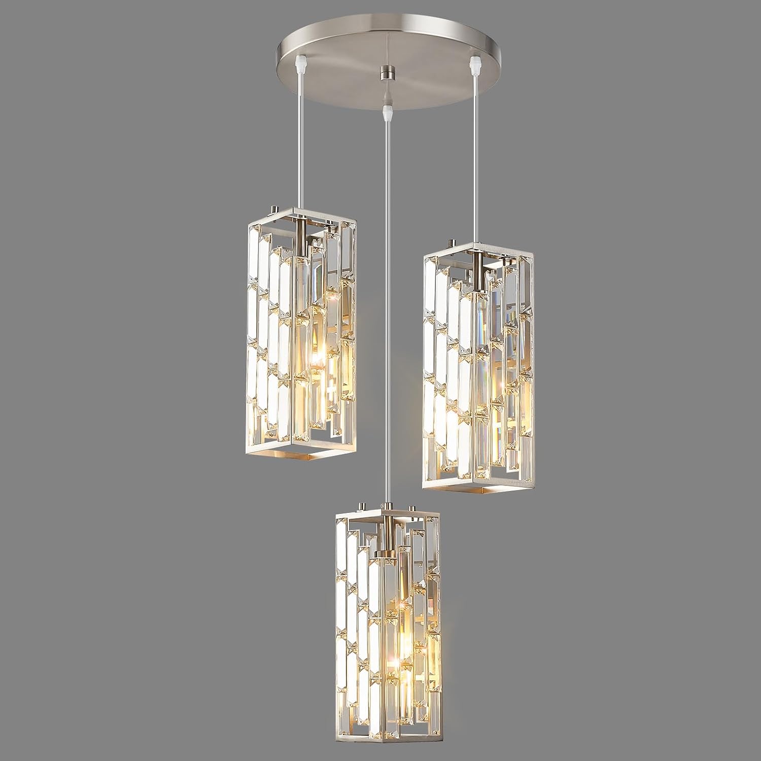 Black Pendant Lighting, Modern Pendant Light, Mini Crystal Chandeliers, Adjustable Pendant Light Fixture for Kitchen Island, Dining Room & Bedroom (3 Pack) - Image 2