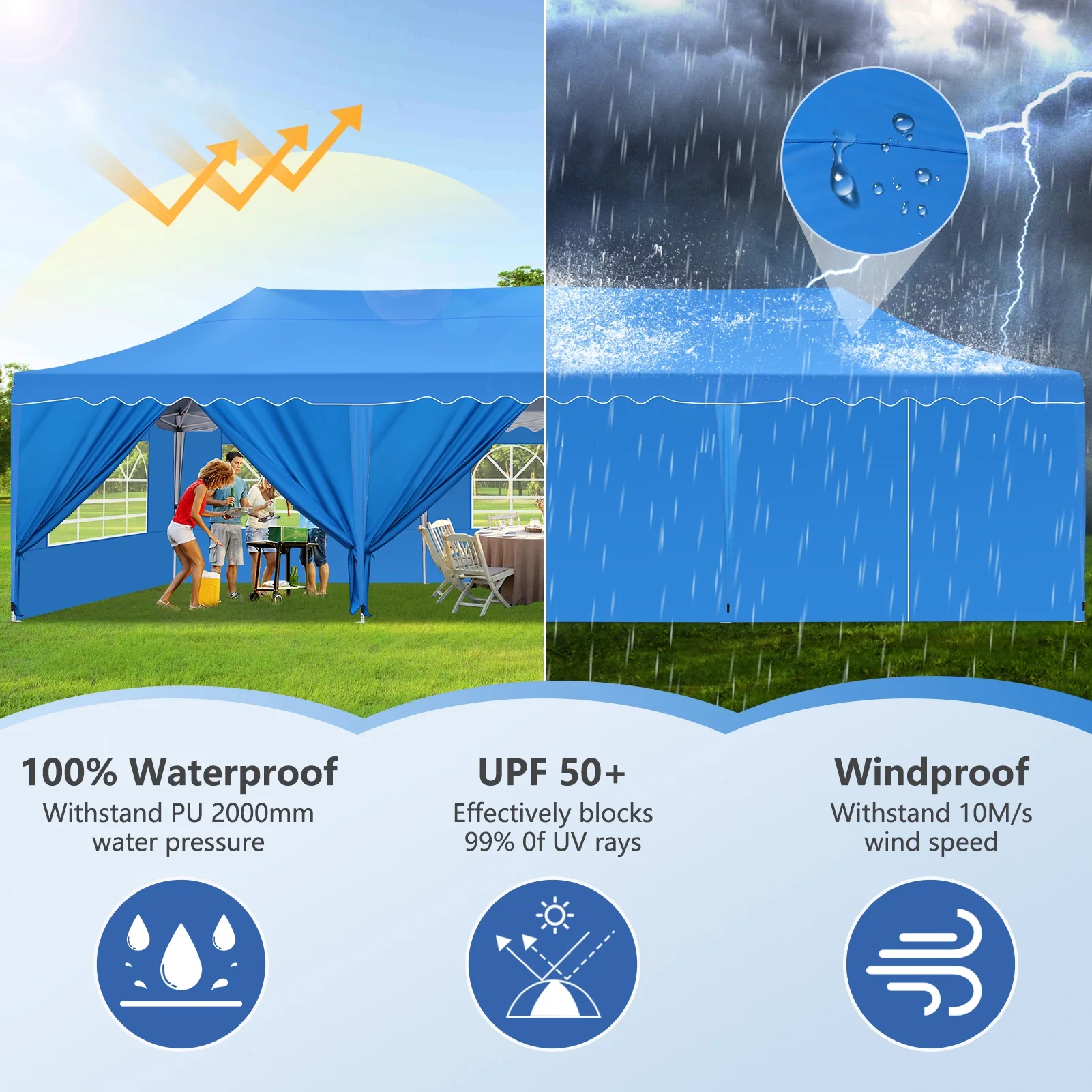 SANOPY 10' x 20' Pop up Canopy Party Tent with 6 Removable Sidewalls, Wave Eave Outdoor Waterproof Patio Gazebo Tent with Carry Bag, Backyards Camping Picnics, Black - Image 32