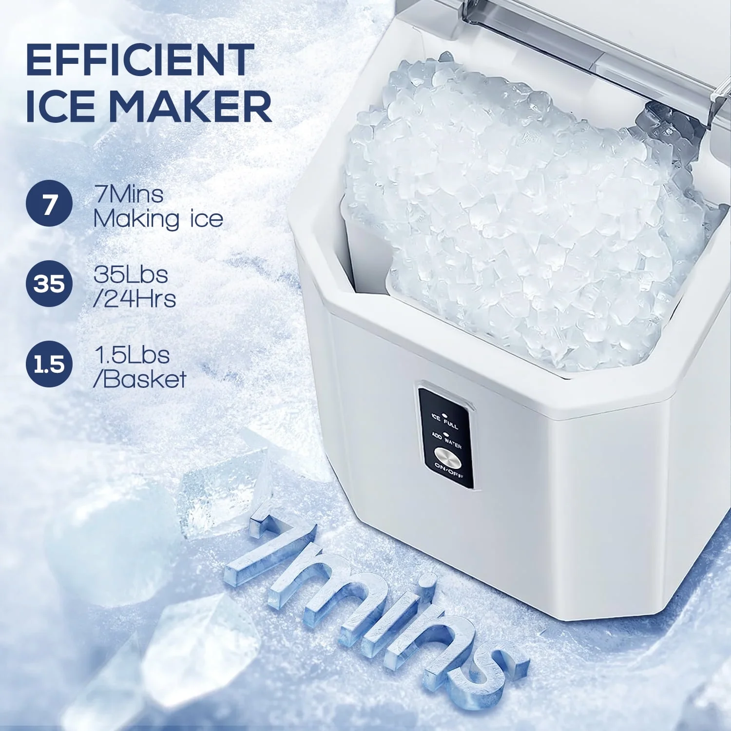 LHRIVER Countertop Nugget Ice Maker, 35Lbs/24H, Soft Chewable Ice, Ice Scoop, Self-Cleaning, White - Image 2