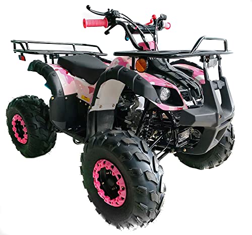 125cc ATV with Reverse Gas ATV for Youth Big Kids Children ATV Quad 4 Wheeler with Led Lights and Big Tires and Matching Rims (Color: Pink Camo)