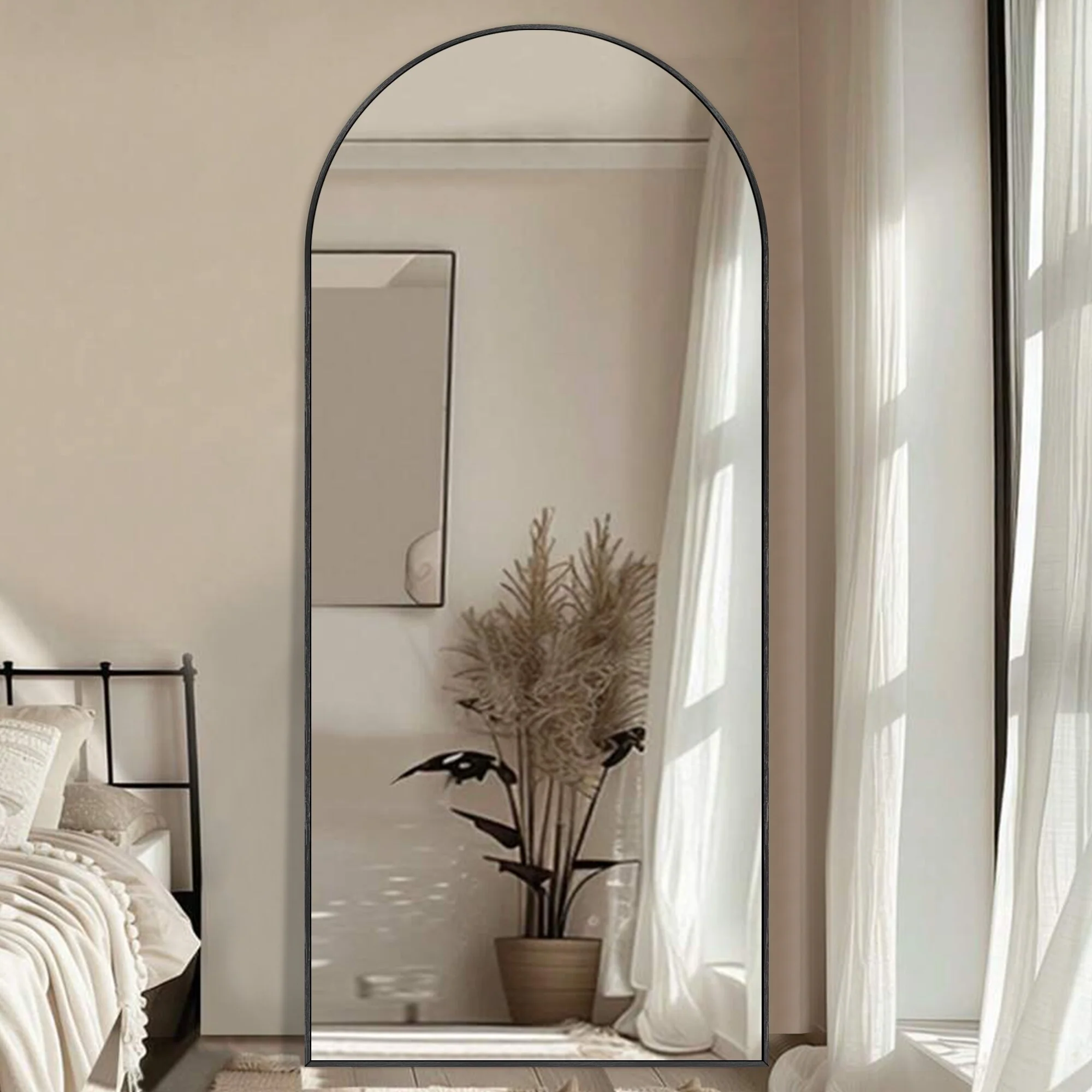 Modern Arched Full Length Floor Mirror, Aluminum Alloy Frame Standing Full Body Mirror - Image 75