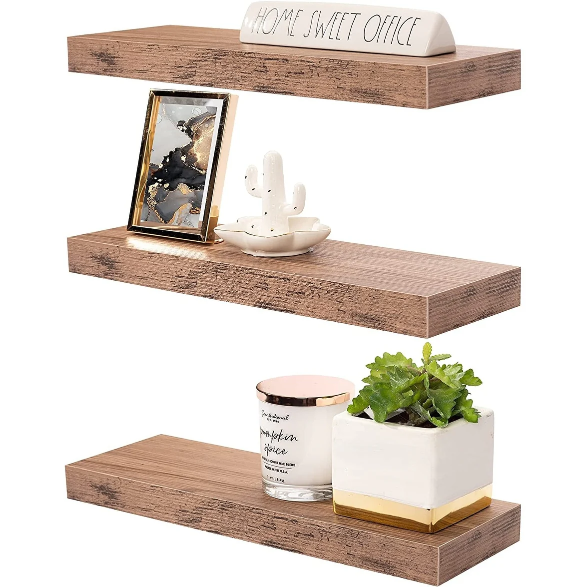 3-Pack Rustic Wood Floating Wall Shelves, Beach Style Hanging Display and Storage Shelves - Image 3
