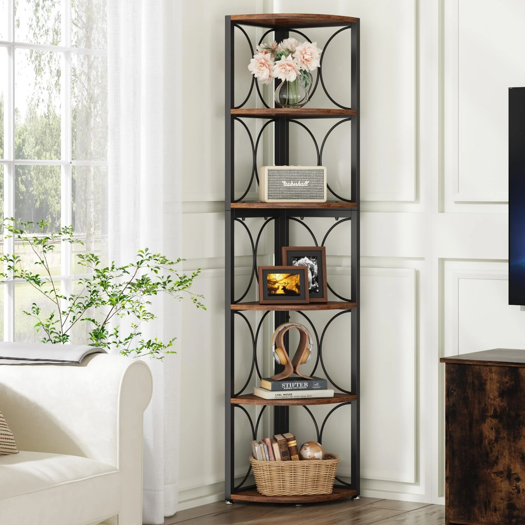 67 Inch Tall Corner Shelf, Freestanding Corner Bookshelf and Storage Shelving Unit - Image 9