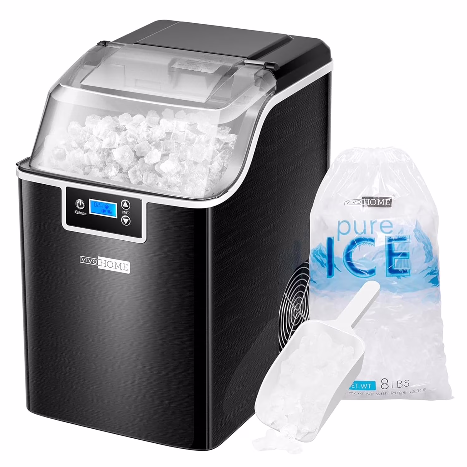 SPECSTAR Nugget Ice Maker Machine, Countertop Ice Maker with Hand Scoop 10 Ice Bags and Self Cleaning Function 44lbs/Day, Silver - Image 3