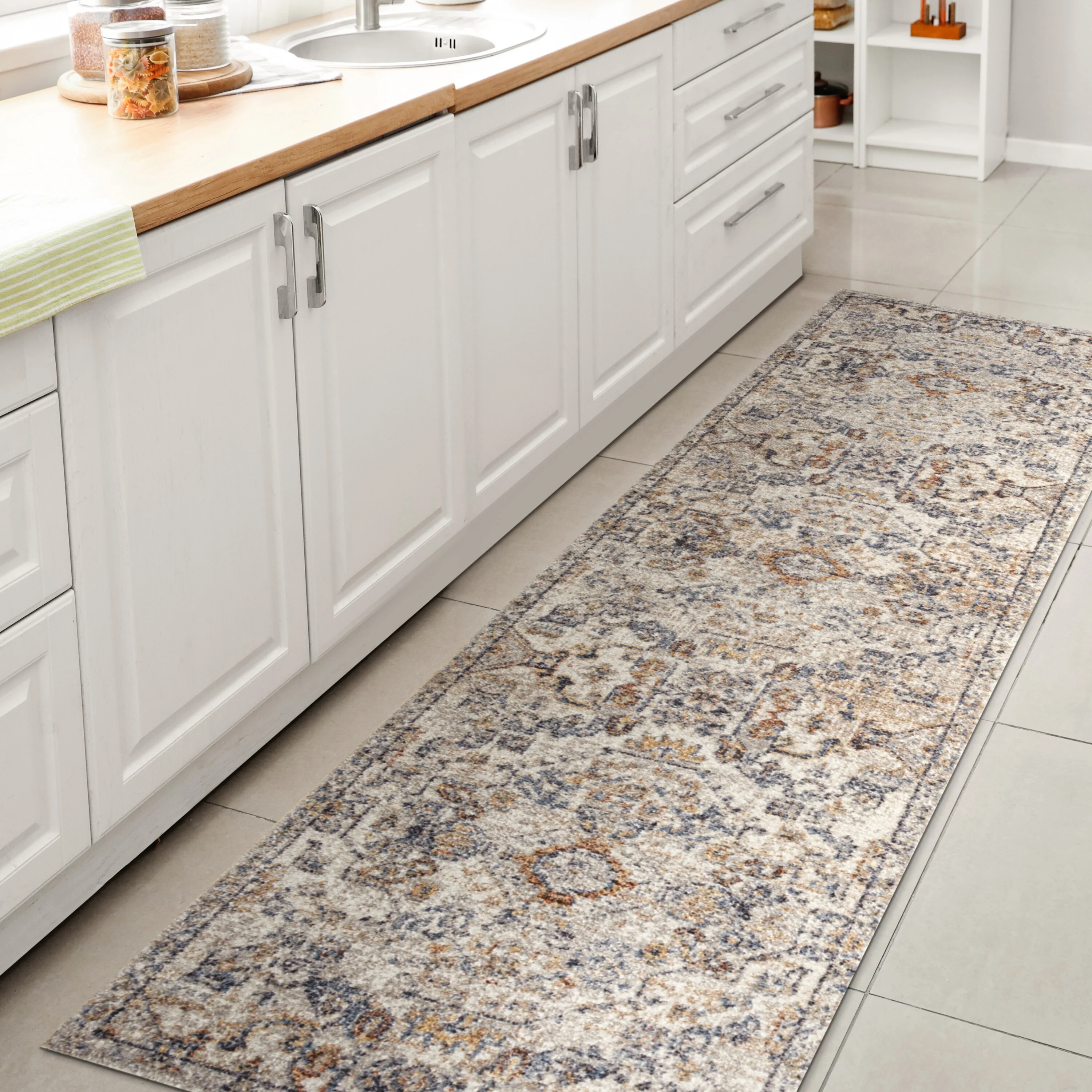 Bohemian Medallion Low-Pile Machine-Washable Area Rug, Cream and Terra - Image 56