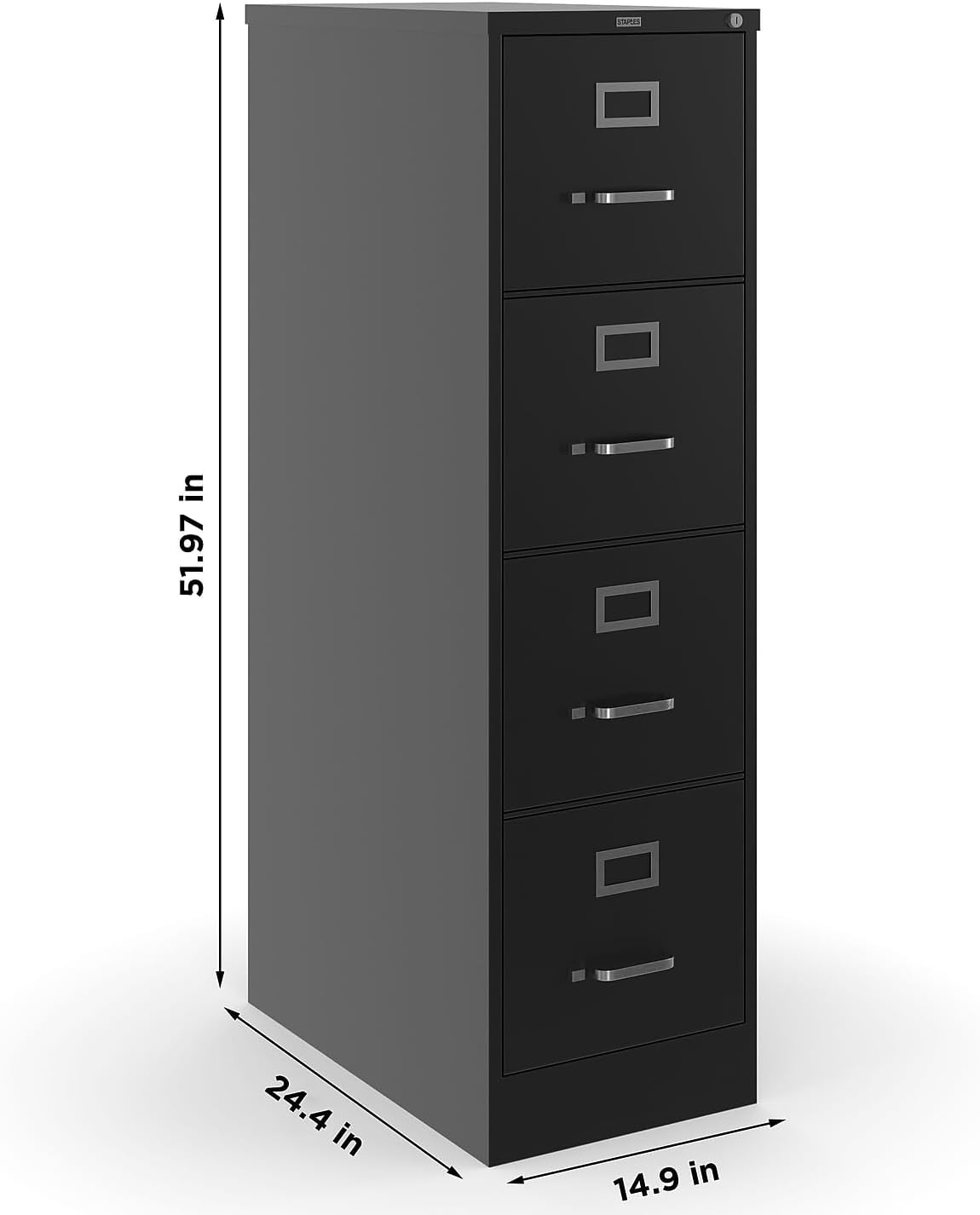 4-Drawer Lockable File Cabinet, Black - Image 3
