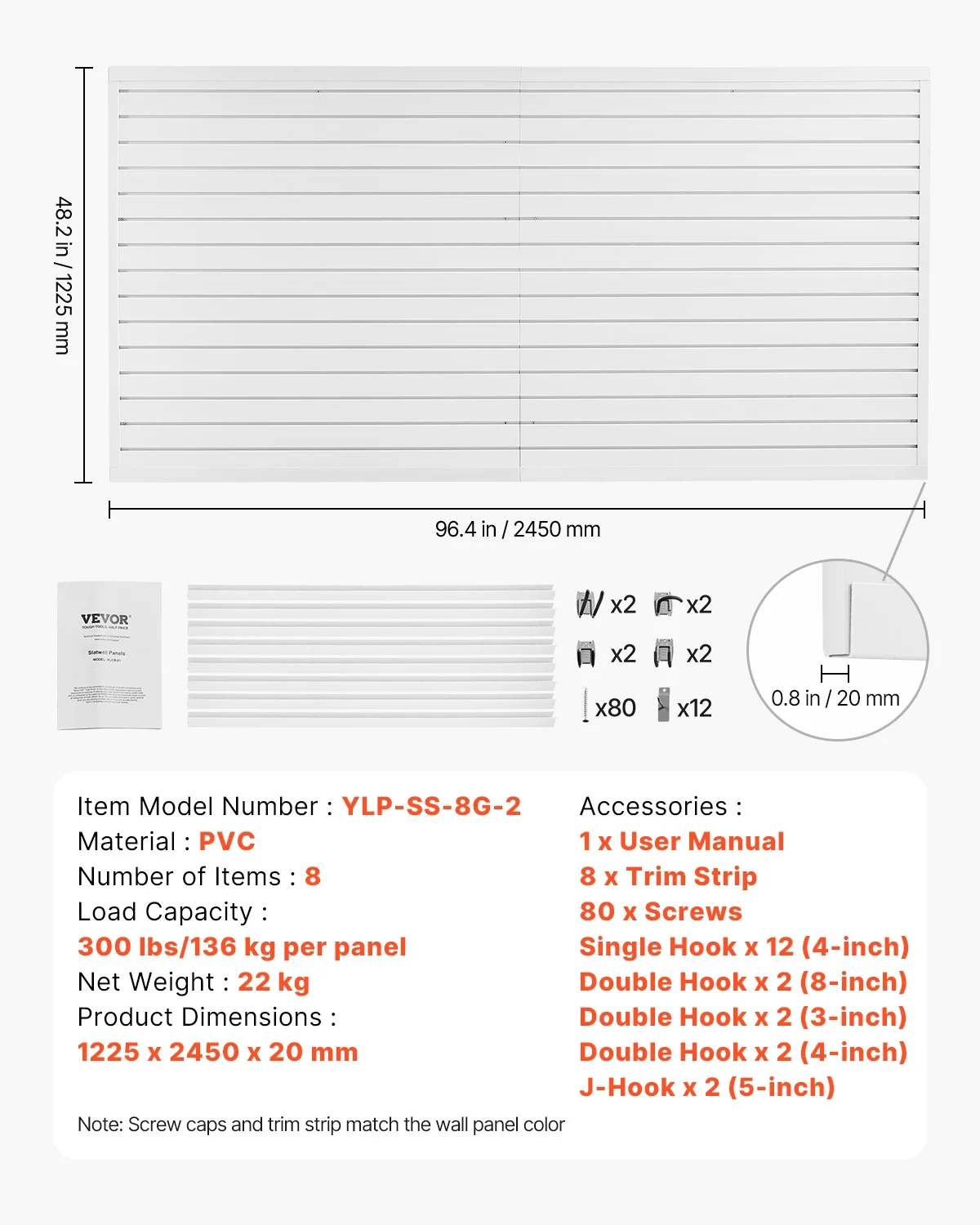 VEVOR Slat Wall Paneling, 8 x 4 ft, PVC Garage Slatwall with Accessories, White Slat Wall Easy-to-Install Adjustable Slatwall Panel with Coupling Structure & DIY Cutting, Fits for Storage & Display - Image 7