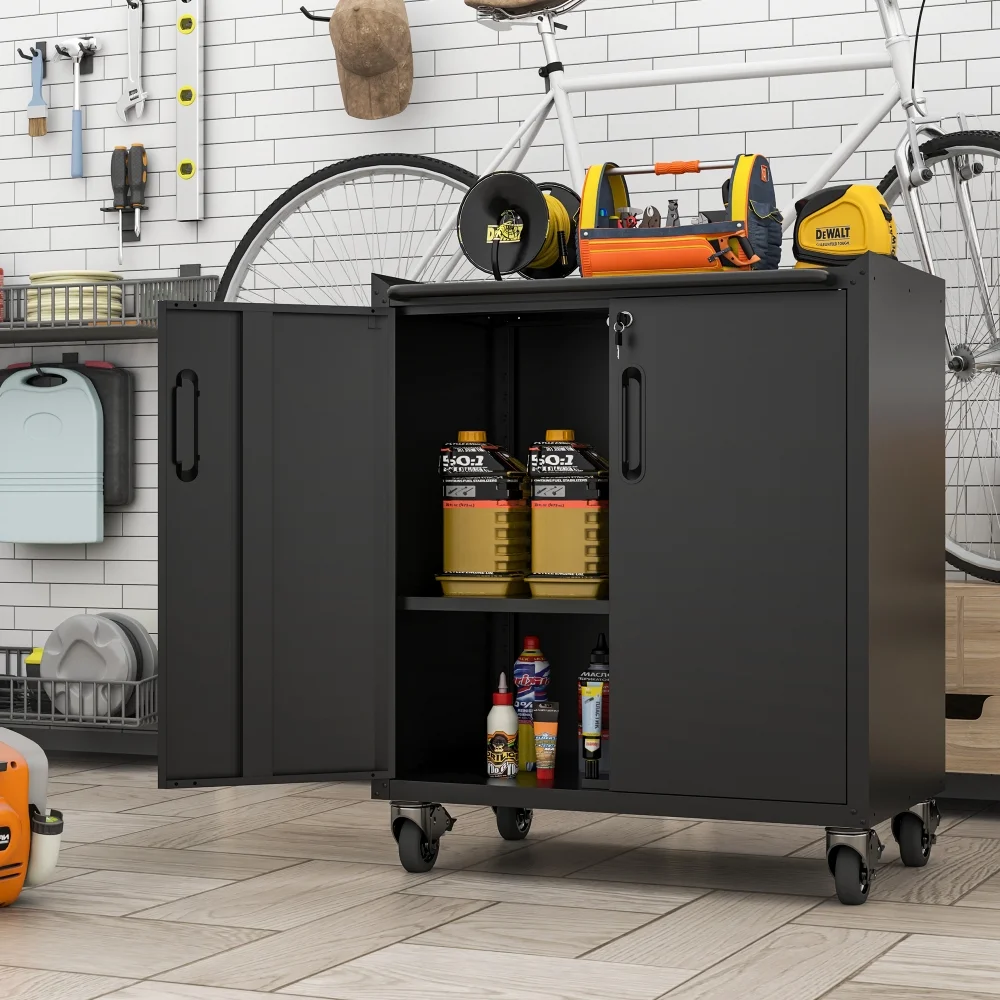 Tcbosik Rolling Storage Cabinet with Storage, Metal Tool Cabinet with Adjustable Shelf and 2 Doors, Lockable Storage Cabinet for Home Office Garage Basement, Black - Image 11