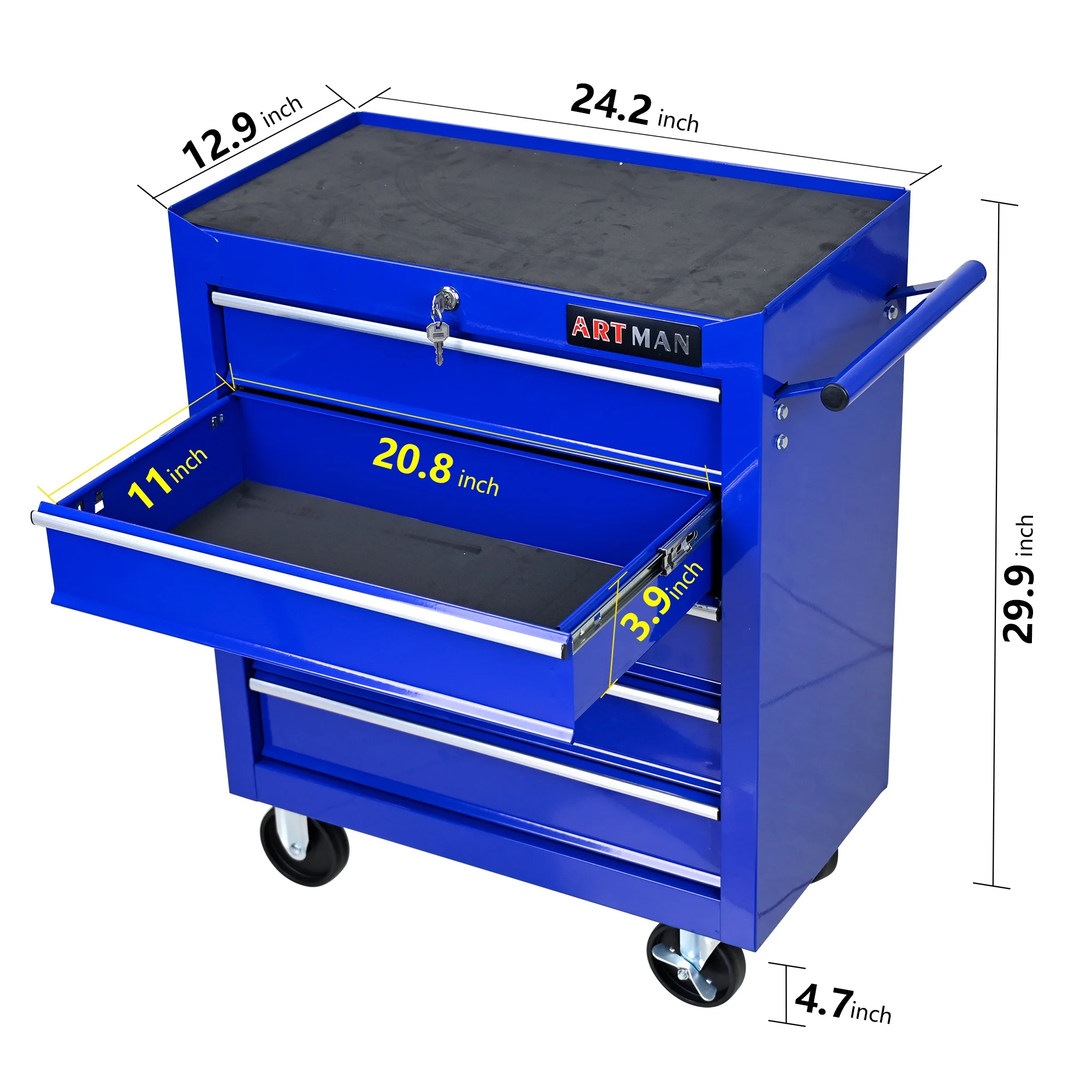5-Drawer Rolling Tool Chest on Wheels, 24-inch Tool Storage Cabinet with Locking System for Garage Workshop Warehouse Repair Shop, Red - Image 16