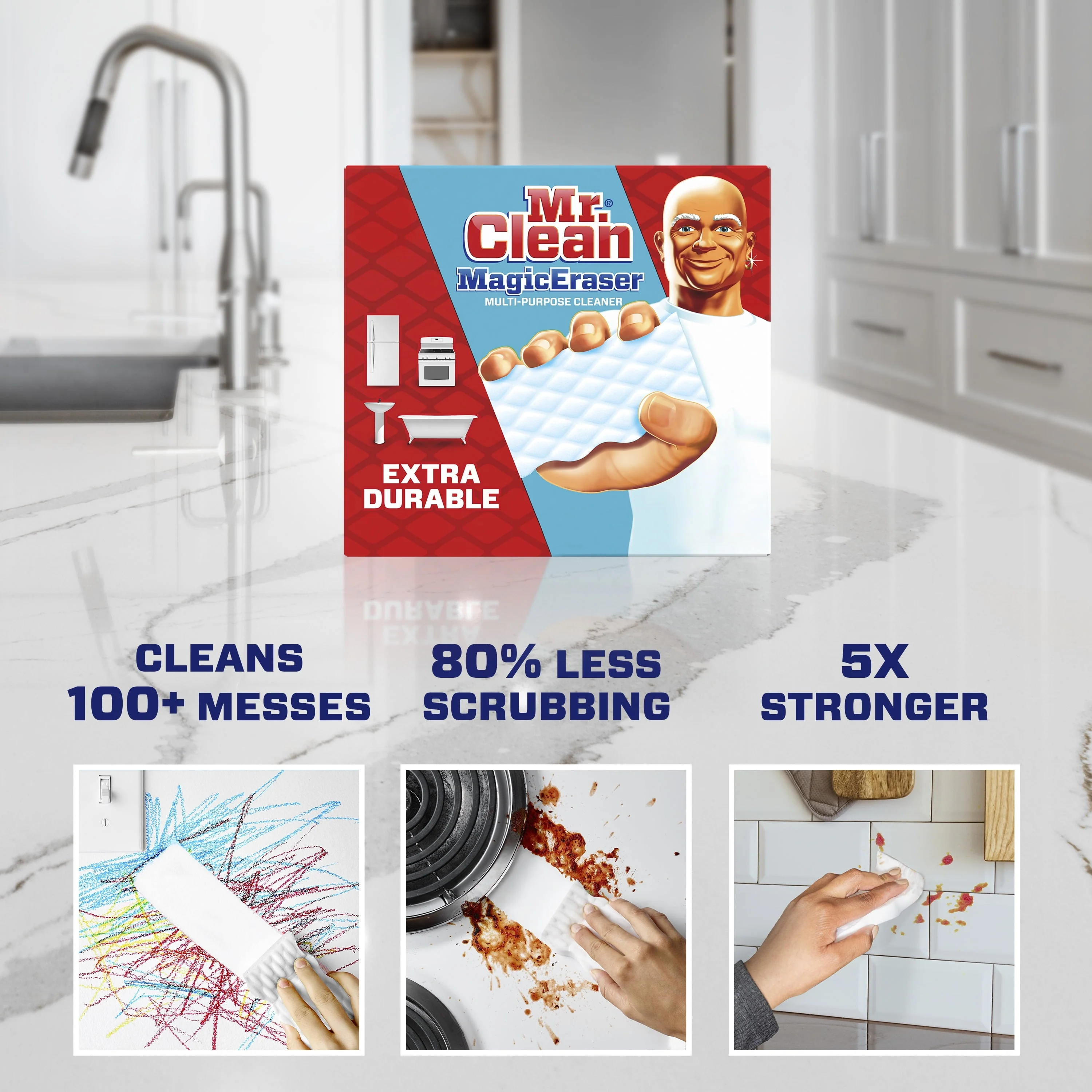 Mr. Clean Magic Eraser Extra Durable, Cleaning Pad with Durafoam, 4 Ct - Image 2