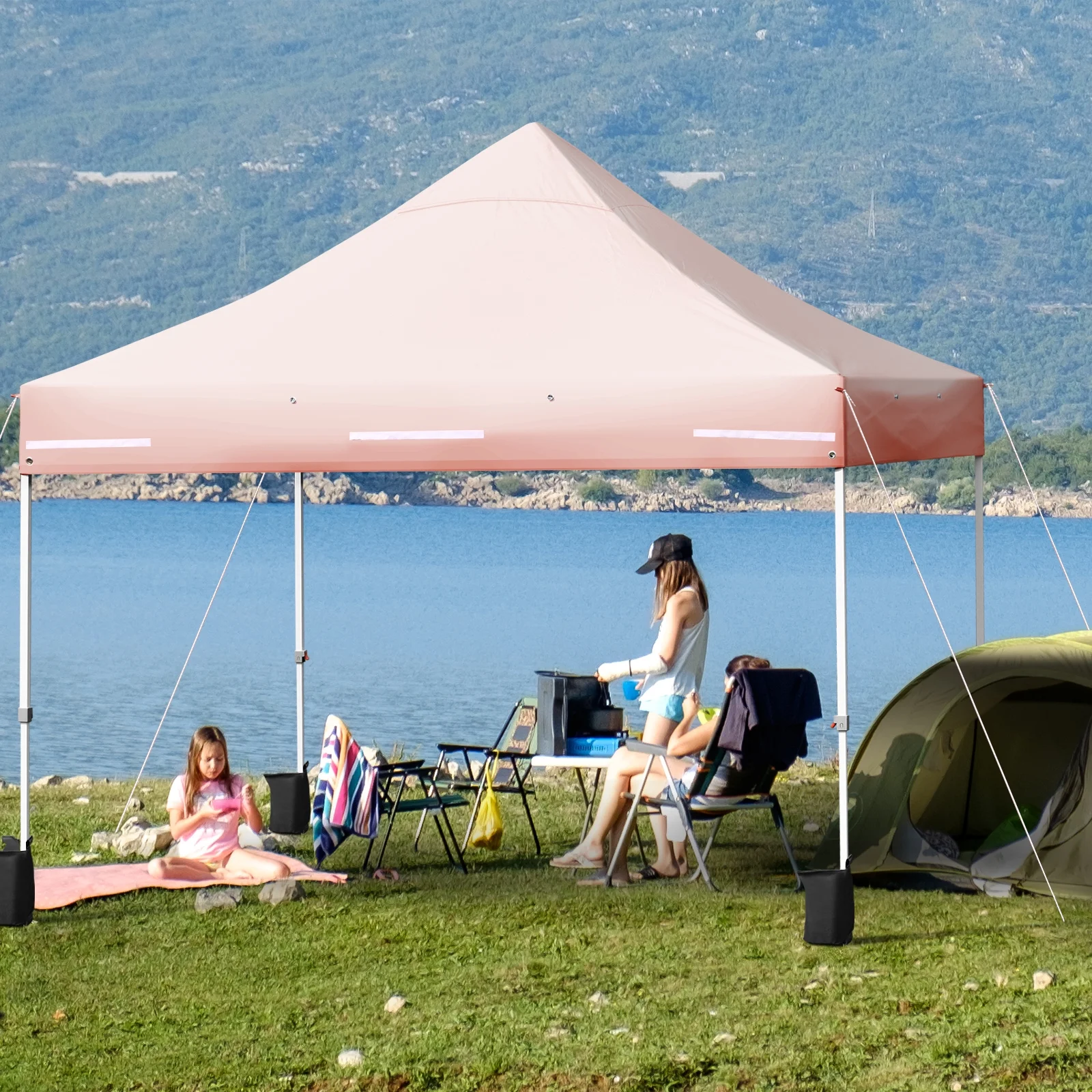 Patiojoy 10x10ft Pop up Tent, 4 Height Adjustment Folding Camping Tent with Awning Blue - Image 14