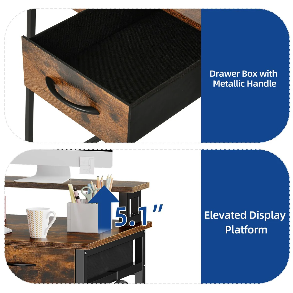 Small Computer Desk with Fabric Drawers and Monitor Stand, Compact Home Office Workstation for Small Spaces - Image 11
