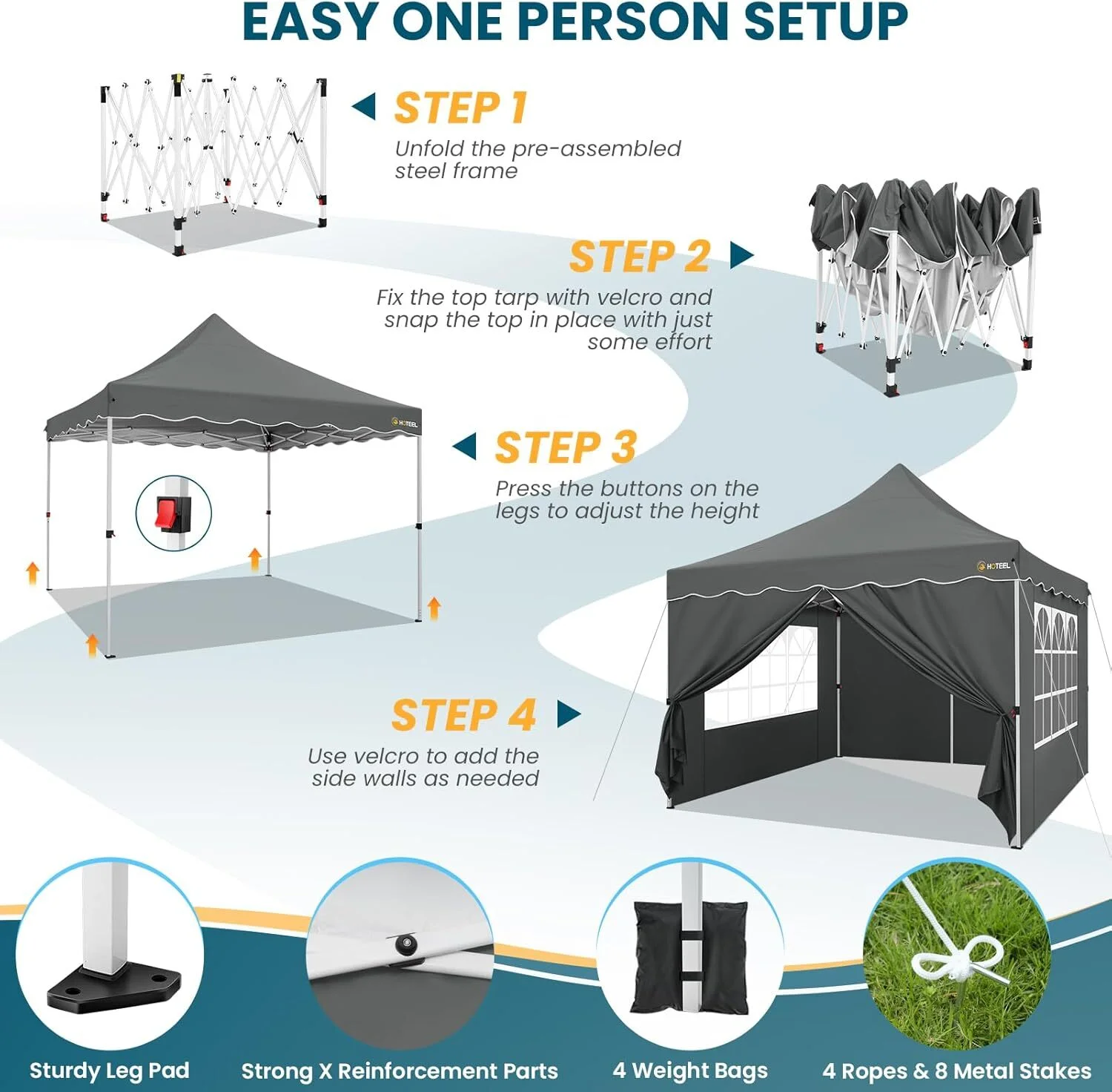 SANOPY 10' x 20' Pop up Canopy Party Tent with 6 Removable Sidewalls, Wave Eave Outdoor Waterproof Patio Gazebo Tent with Carry Bag, Backyards Camping Picnics, Black - Image 22