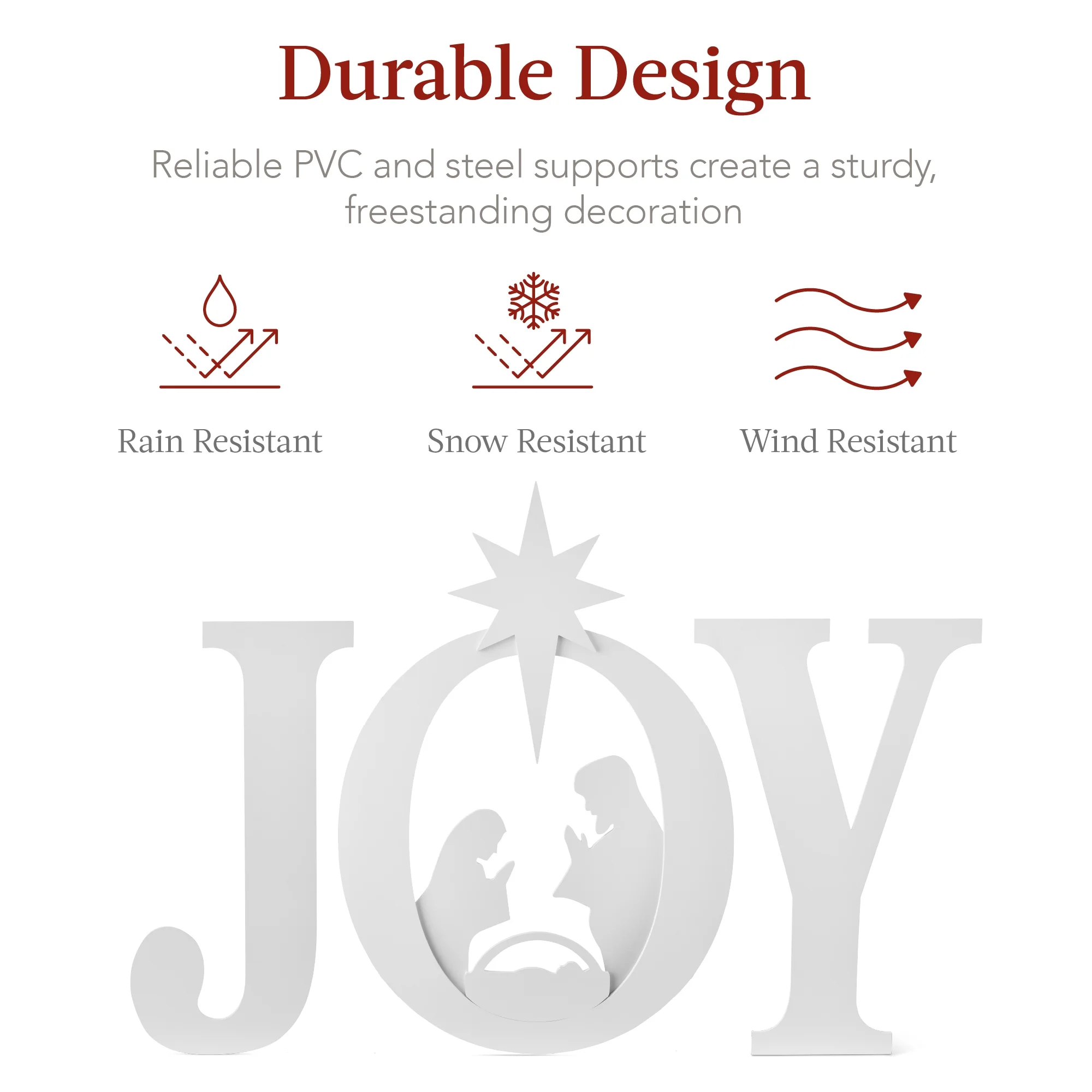 Best Choice Products 46in Outdoor JOY Christmas Nativity Decoration w/ Weather Resistant PVC, Ground Stakes - Red/White - Image 13