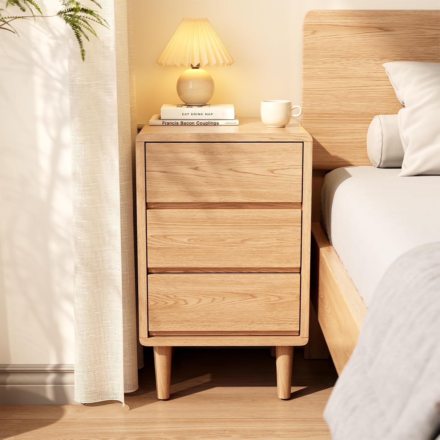 Walnut Solid Wood Nightstand with Drawers, Mid Century Modern Nightstand with Storage, Small Bedside Table for Bedroom, Living Room & Office - Image 5