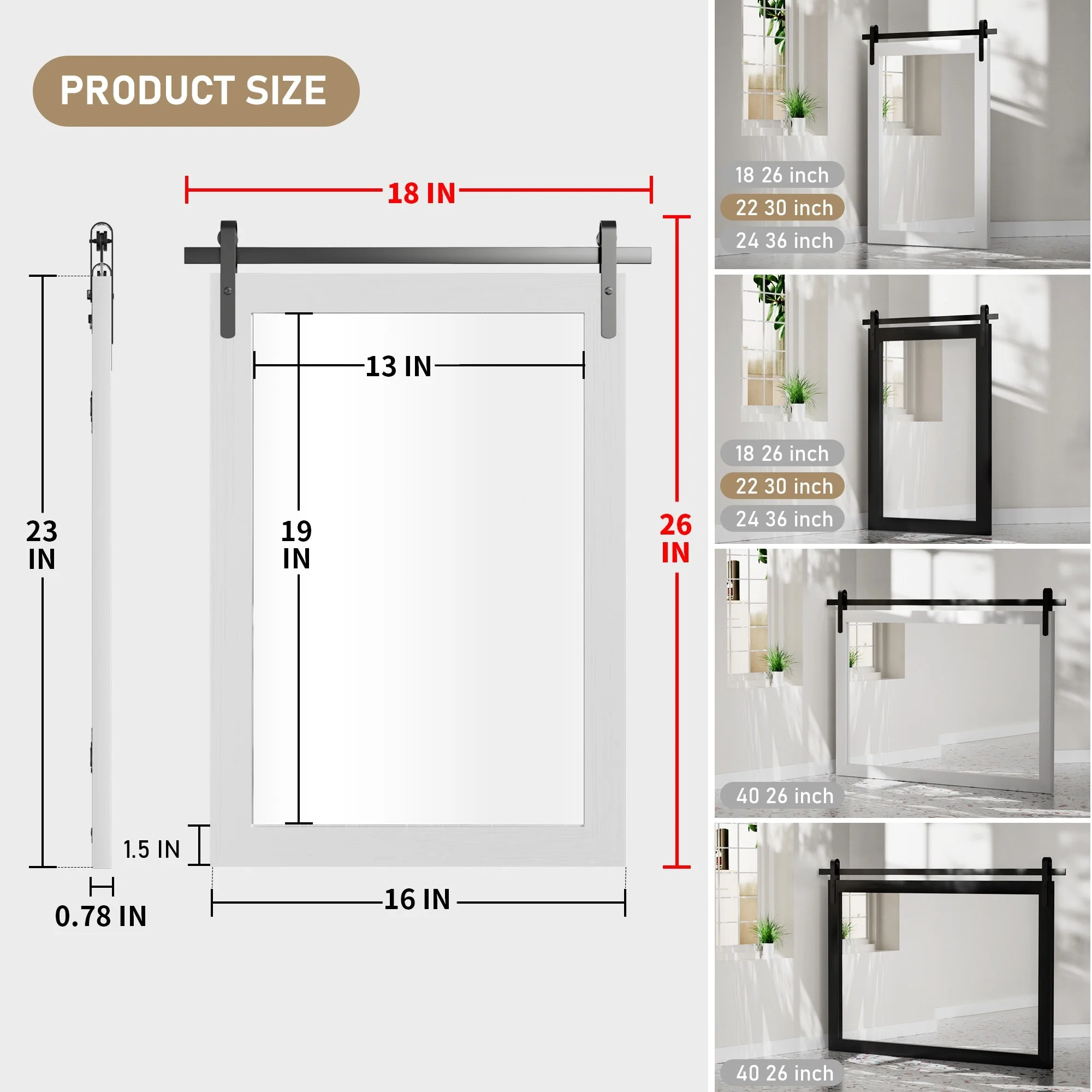 Modern Rectangular Wall Mirror with Wood Frame, Bathroom and Barn Door Mirror, Multiple Sizes - Image 20