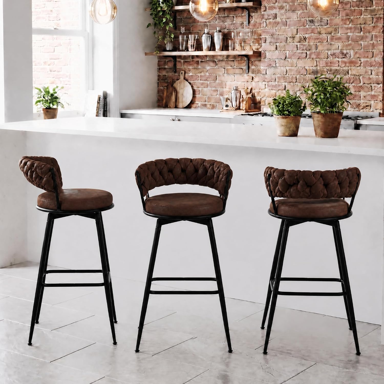 Bar Stools Set of 2 Upholstered Kitchen Counter Height Barstool Grey - Image 7