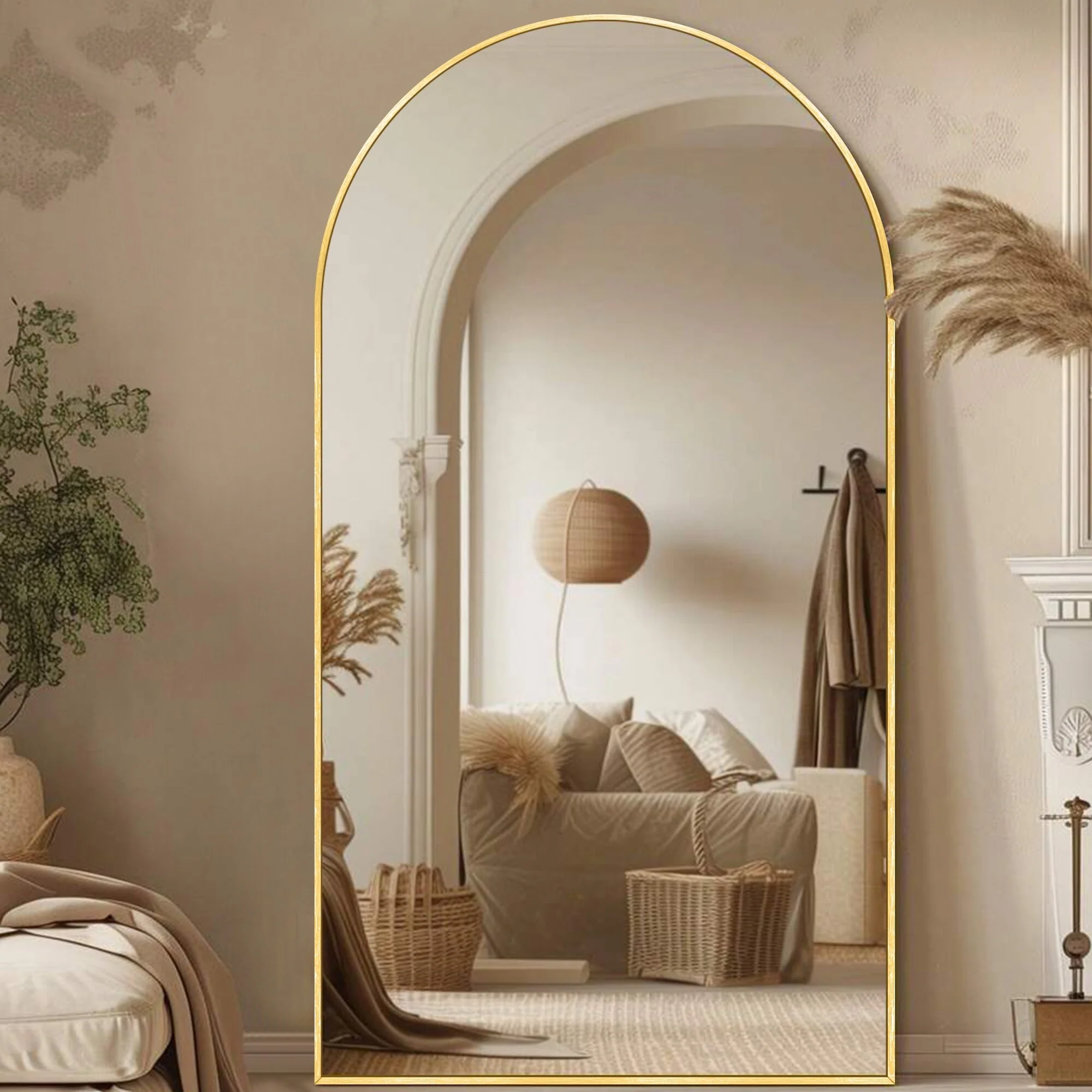 Modern Arched Full Length Floor Mirror, Aluminum Alloy Frame Standing Full Body Mirror - Image 67
