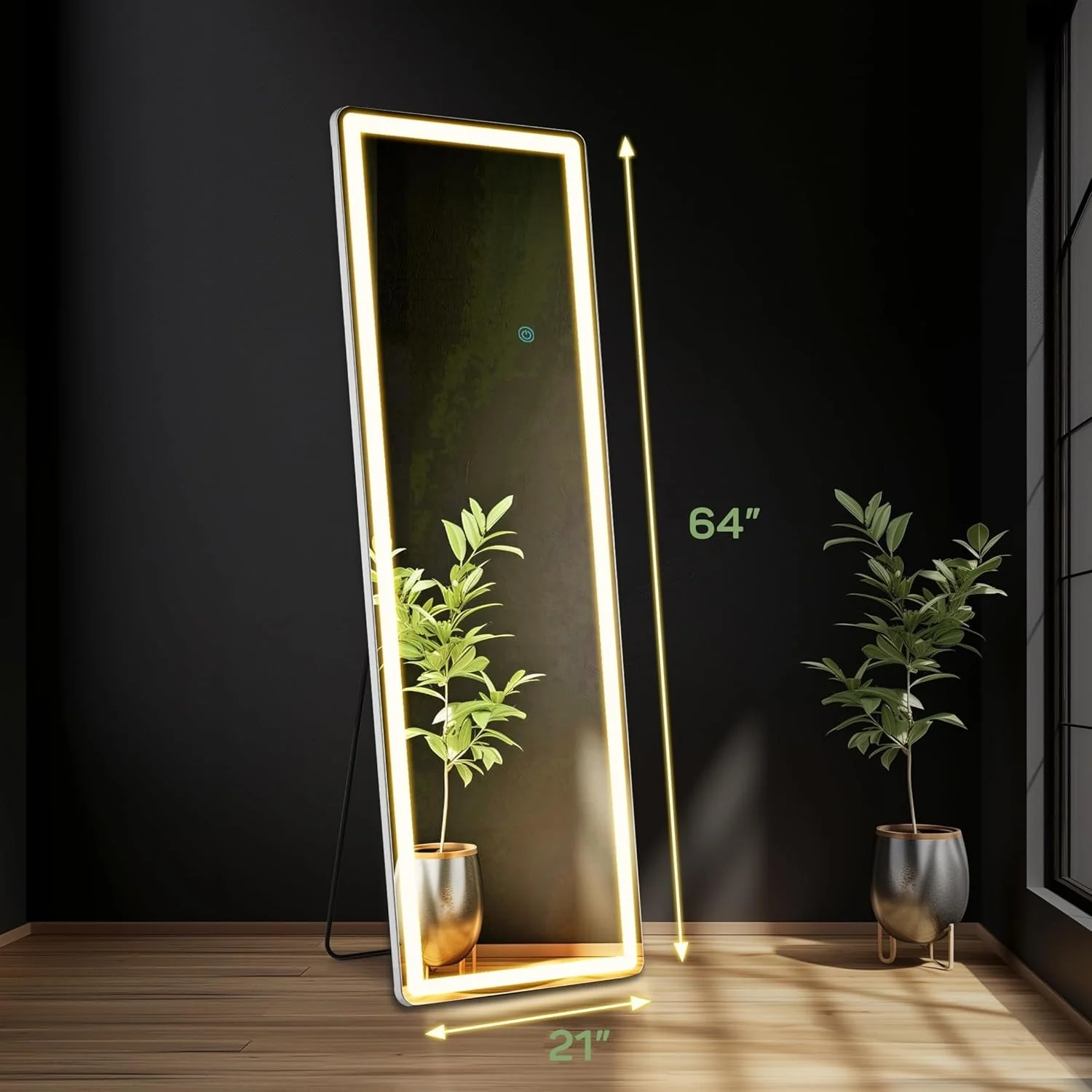 64 x 21 Inch Full Length LED Floor Mirror with Stand, Full Body Wall Mounted Mirror - Image 4