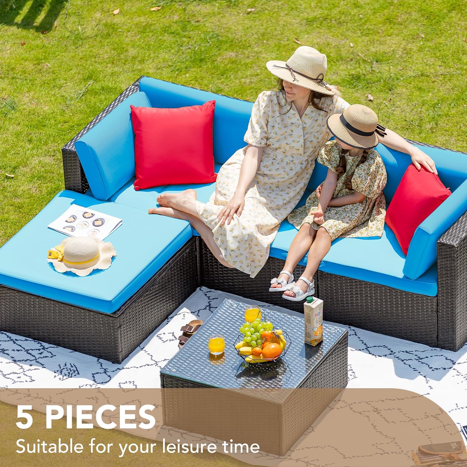 5-Piece All-Weather Patio Furniture Set with Cushions, Outdoor Wicker Conversation Sofa Set for Garden, Deck & Backyard - Image 21