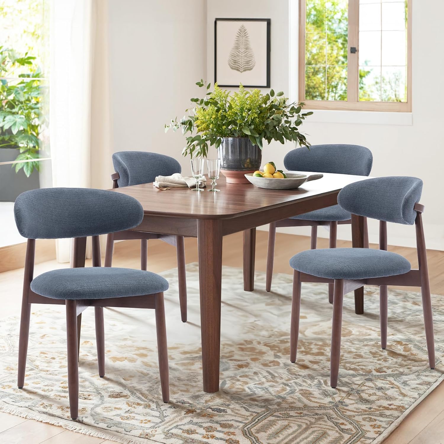 Wooden Dining Chairs Set of 6, Upholstered Kitchen Side Chair, Camel - Image 7