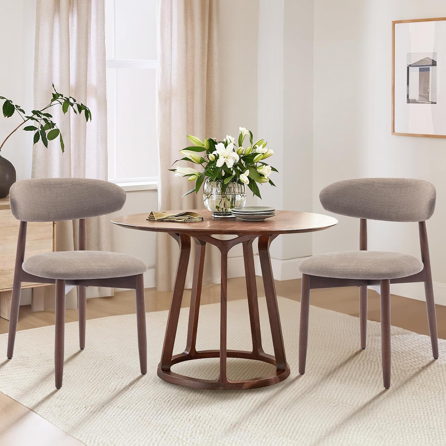 Wooden Dining Chairs Set of 6, Upholstered Kitchen Side Chair, Camel - Image 9