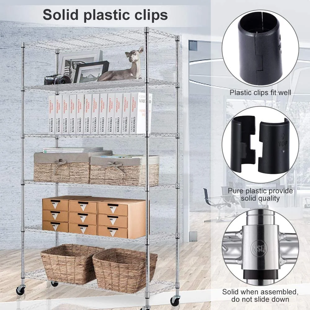 6 Tier Layer Wire Shelving Unit Heavy Duty Adjustable Storage Shelves with Wheels Easy to Assemble Metal Wire Shelf Standing Garage Shelves Multifunctional Storage Rack Grade Utility Shelf Rack - Image 6