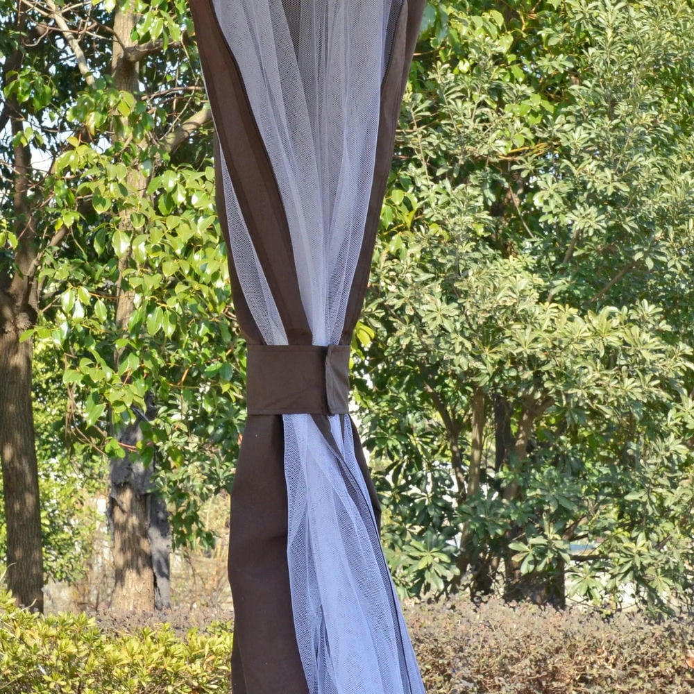 Topcobe 12' x 12' Round Outdoor Canopy Tent, Patio Dome Canopy Tent Canopy Shelter with Double Roof, Curtains, Zippered Doors, Strong Steel Frame, Outdoor Canopy, Shade Canopy, Patio Canopy, Brown - Image 5