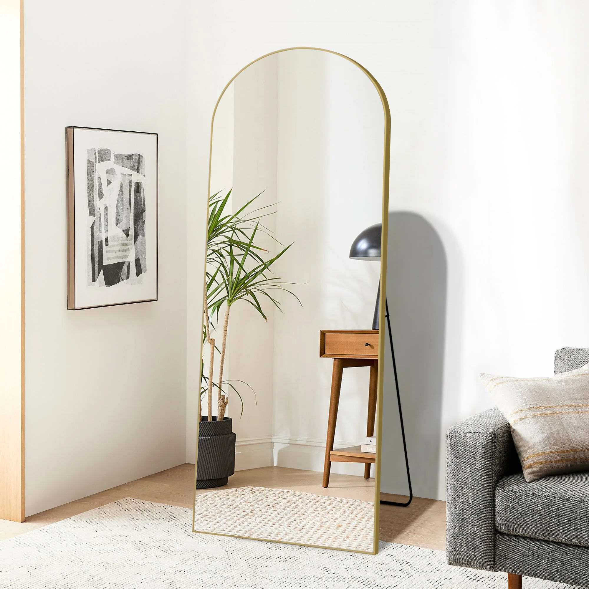 64x21 Full Length Floor Mirror, Large Full Body Aluminum Alloy Frame Standing Mirror with Stand and Wall Mount Option - Image 3