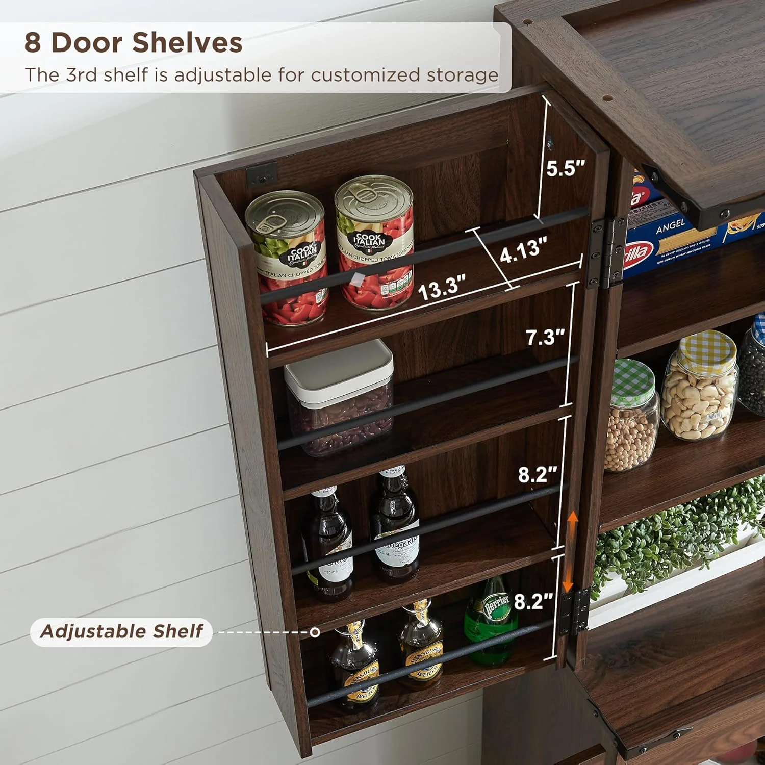 47" Kitchen Pantry, Farmhouse Storage Cabinet with Barn Doors, Organizer and Adjustable Shelves, Rustic Wood Cupboard for Kitchen, Dining Room, Bathroom and Hallway, Black - Image 36