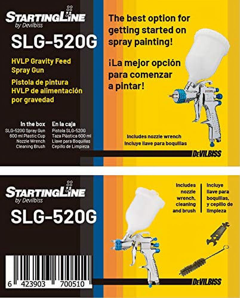 DeVilBiss STARTINGLINE HVLP Spray Gun for Painting Control 1.3mm Gravity Feed Paint Gun with 600milliliter Plastic Cup - Image 7