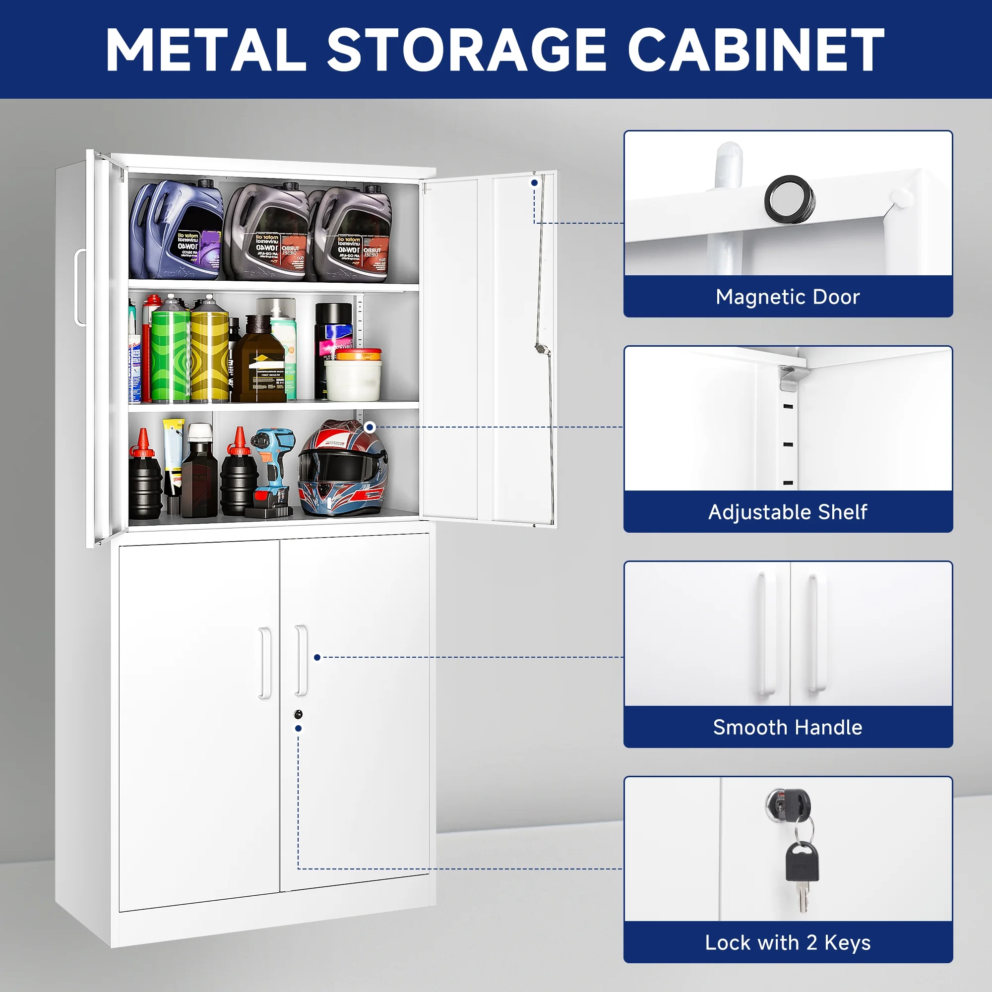 AUHUP 73" Rolling Garage Storage Cabinets with 3 Adjustable Shelves, Metal Storage Cabinet with Wheels, Black Gray Tool Cabinet for Garage,Home,Warehouse,Workshop - Image 32