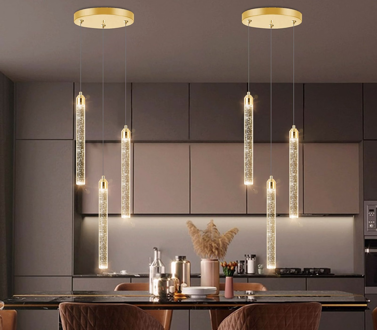 Modern Crystal Pendants Lighting Mini Chandelier for Kitchen Island LED Dimmable Ceiling Handing Lighting Adjustable Flush Mount Ceiling Light for Dining Room Hallway - Image 6