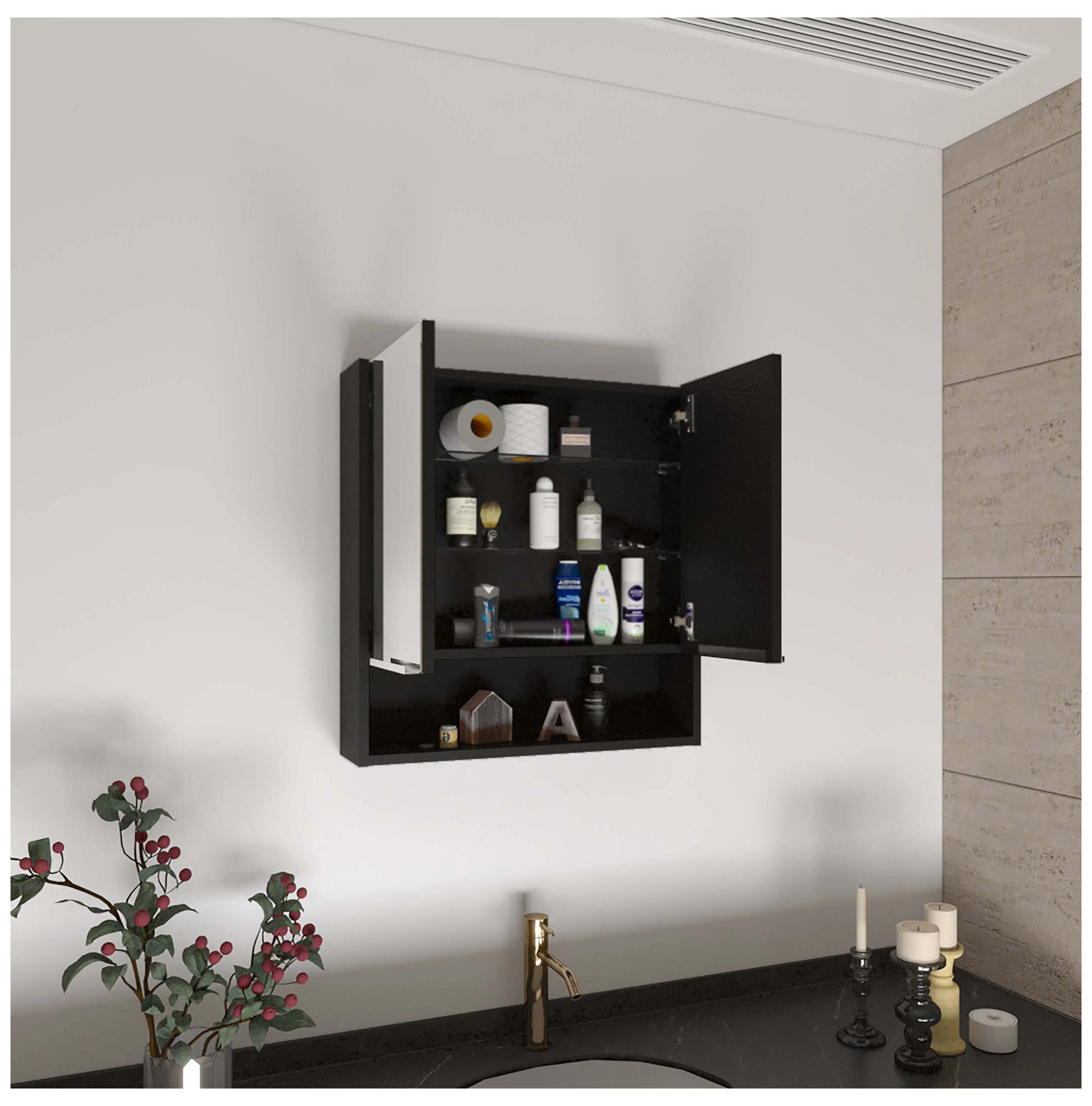 Black Tall Storage Cabinet with 3 Drawers and Adjustable Shelves for Bathroom, Study, Office and Interior, MDF Board with Painted Finish Black + MDF - Image 15