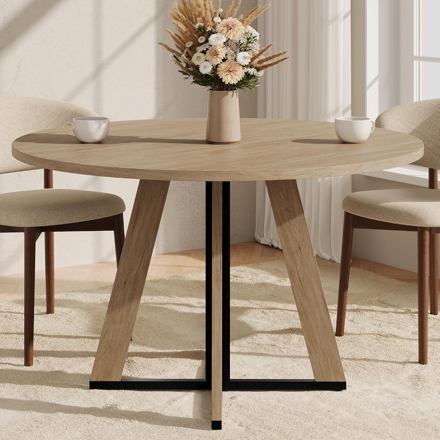 31.5 inch Round Dining Table for 2 4, Farmhouse Kitchen Table, Round Dining Room Table with Metal Legs for Small Spaces & Apartment, Space-Saving Circle Wood Dinner Table, Walnut - Image 3