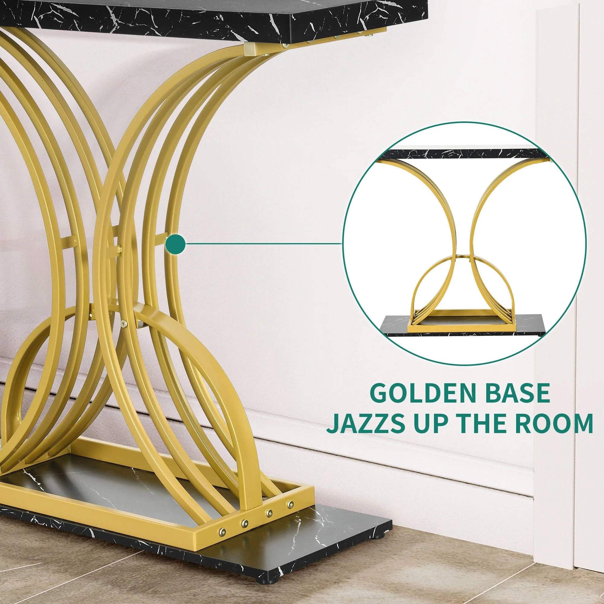 Modern Gold Console Table with Marbled Top, Sofa Table for Entryway and Hallway - Image 32