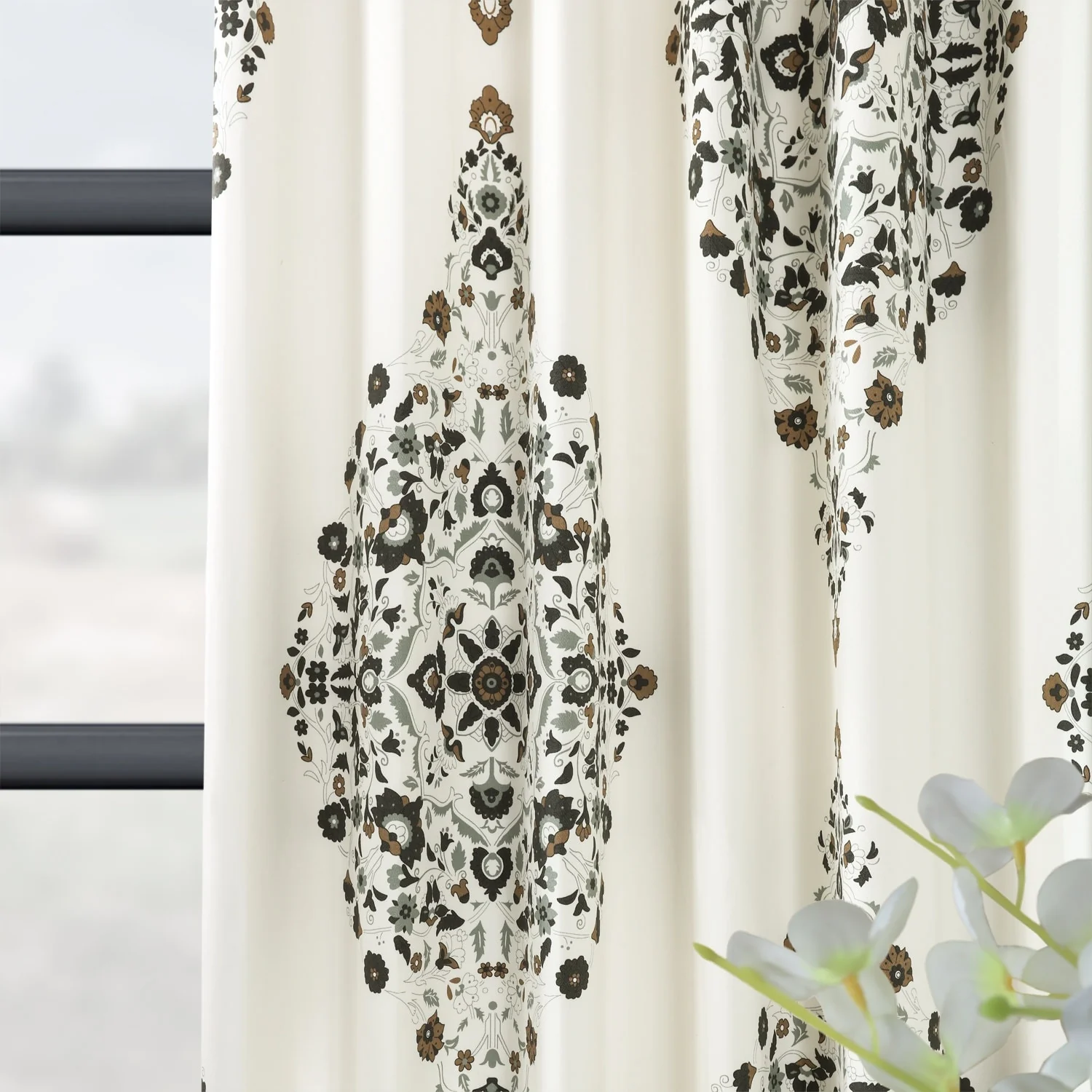 Medallion Damask Printed Cotton Room Darkening Curtain Panel, 1 Piece - Image 24
