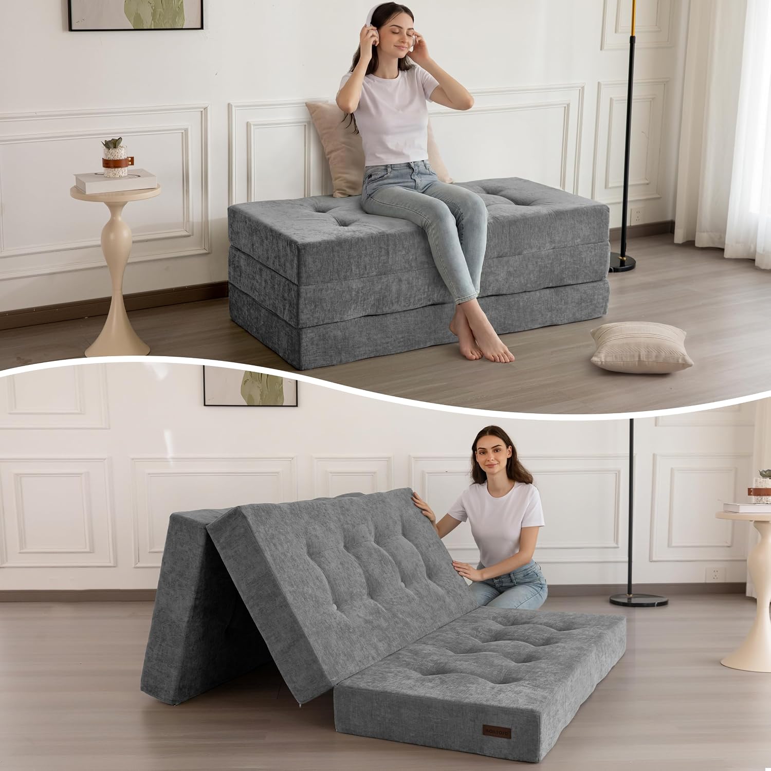 6" Folding Sofa Bed for Floor, Tufted Tri-Fold Floor Mattress - Image 7