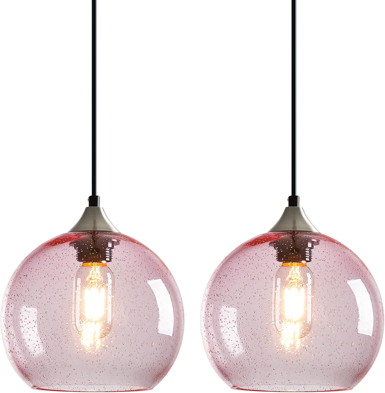 Amber Pendant Lights Kitchen Island 3 Pack, 5.9 in Seeded Glass Globe - Image 7